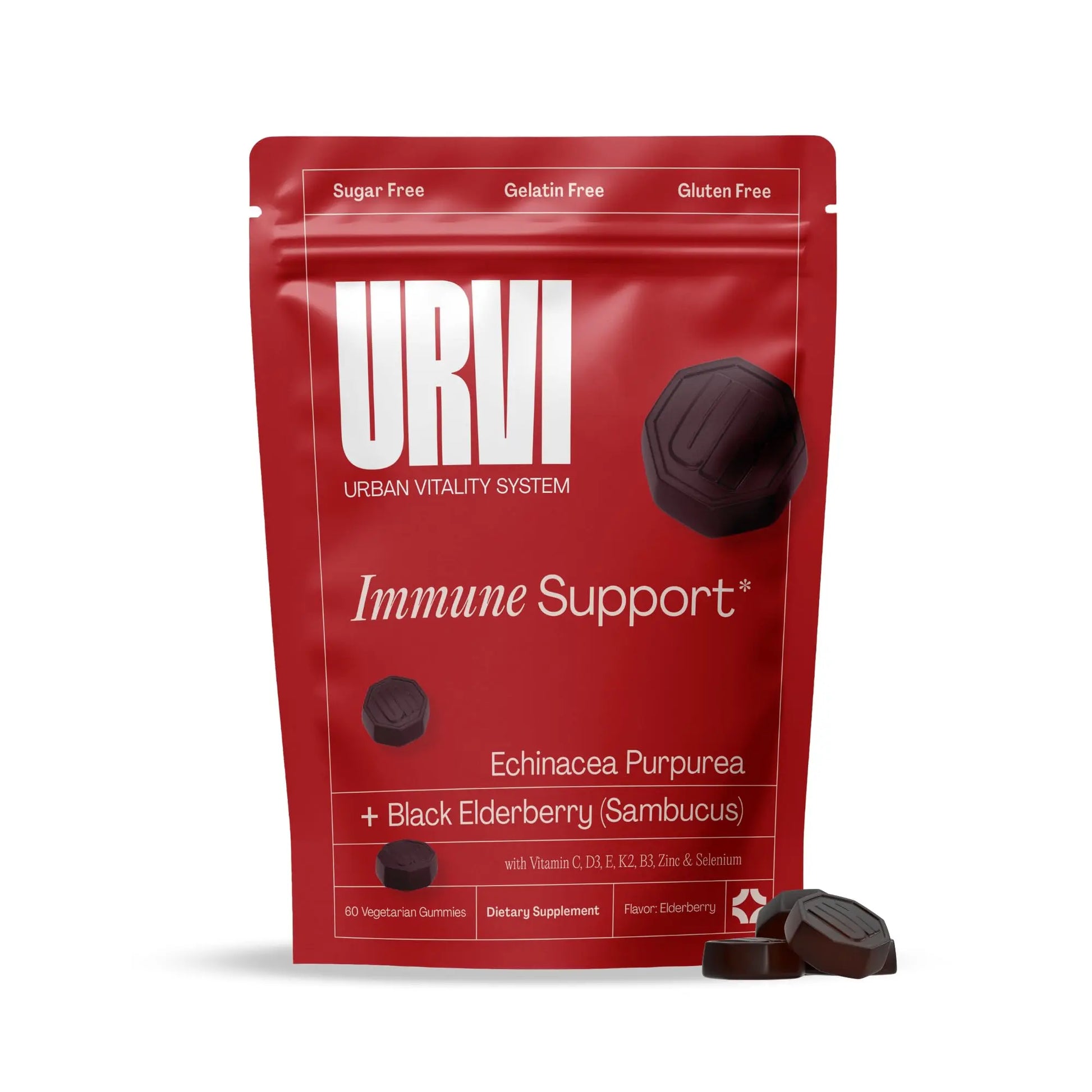 URVI® Immune Support Gummies - Vitamin C, D3 K2, E, Niacin, Zinc & Selenium with Elderberry & Echinacea URVI