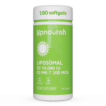 UpNourish Liposomal D3 K2 Vitamin 10000 IU D3 and K2 MK-7 200 mcg - 180 Vitamin D3 k2 (Vitamina D3 con K2) Mini Softgels - Easy to Swallow K2 D3 Vitamin UpNourishBuy Supplements Australia