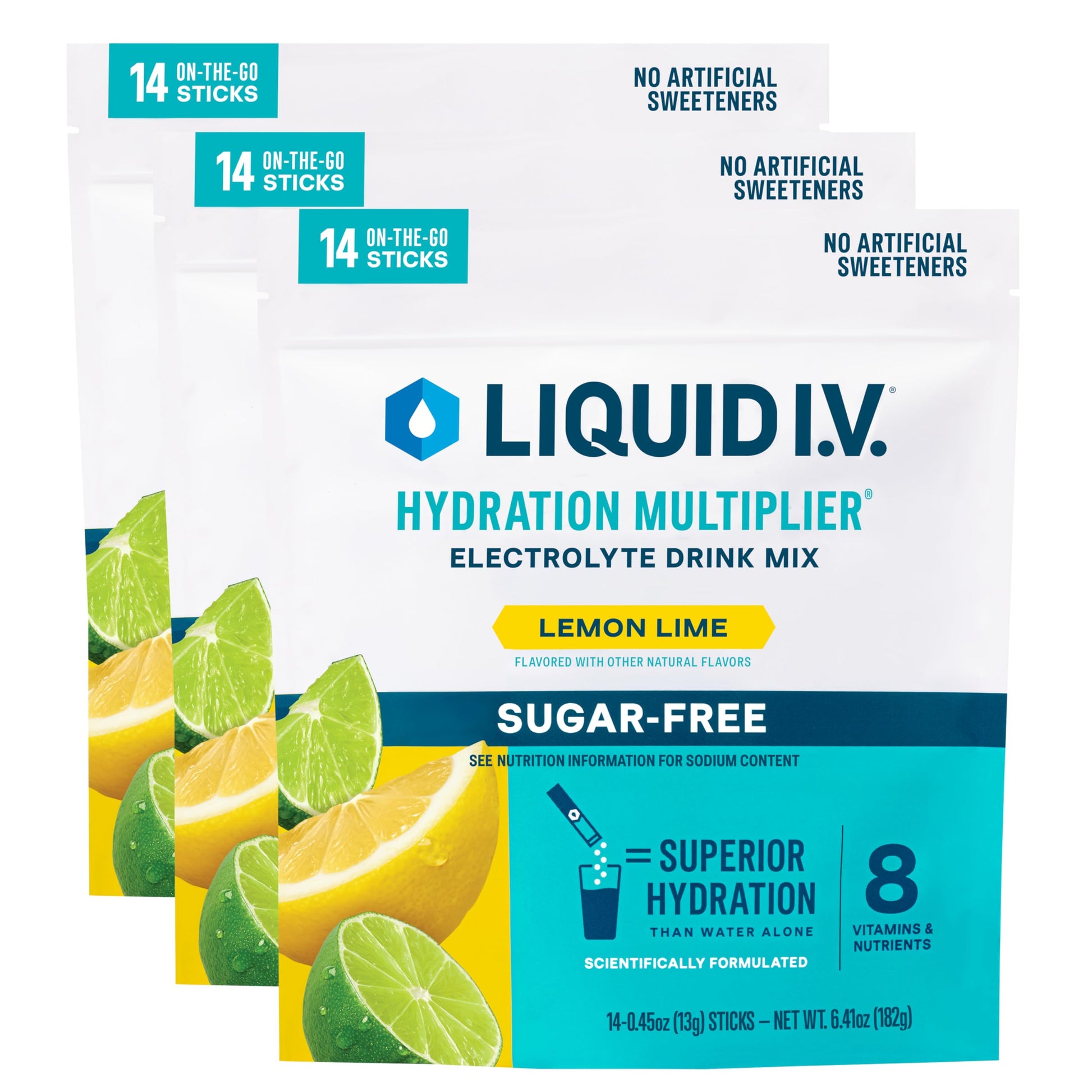 Liquid I.V.® Hydration Multiplier® Sugar-Free - Lemon Lime - Hydration Powder Packets | Electrolyte Powder Drink Mix | Convenient Single-Serving Sticks | Non-GMO | 14 Servings (Pack of 3) Liquid I.V.Buy Supplements Australia