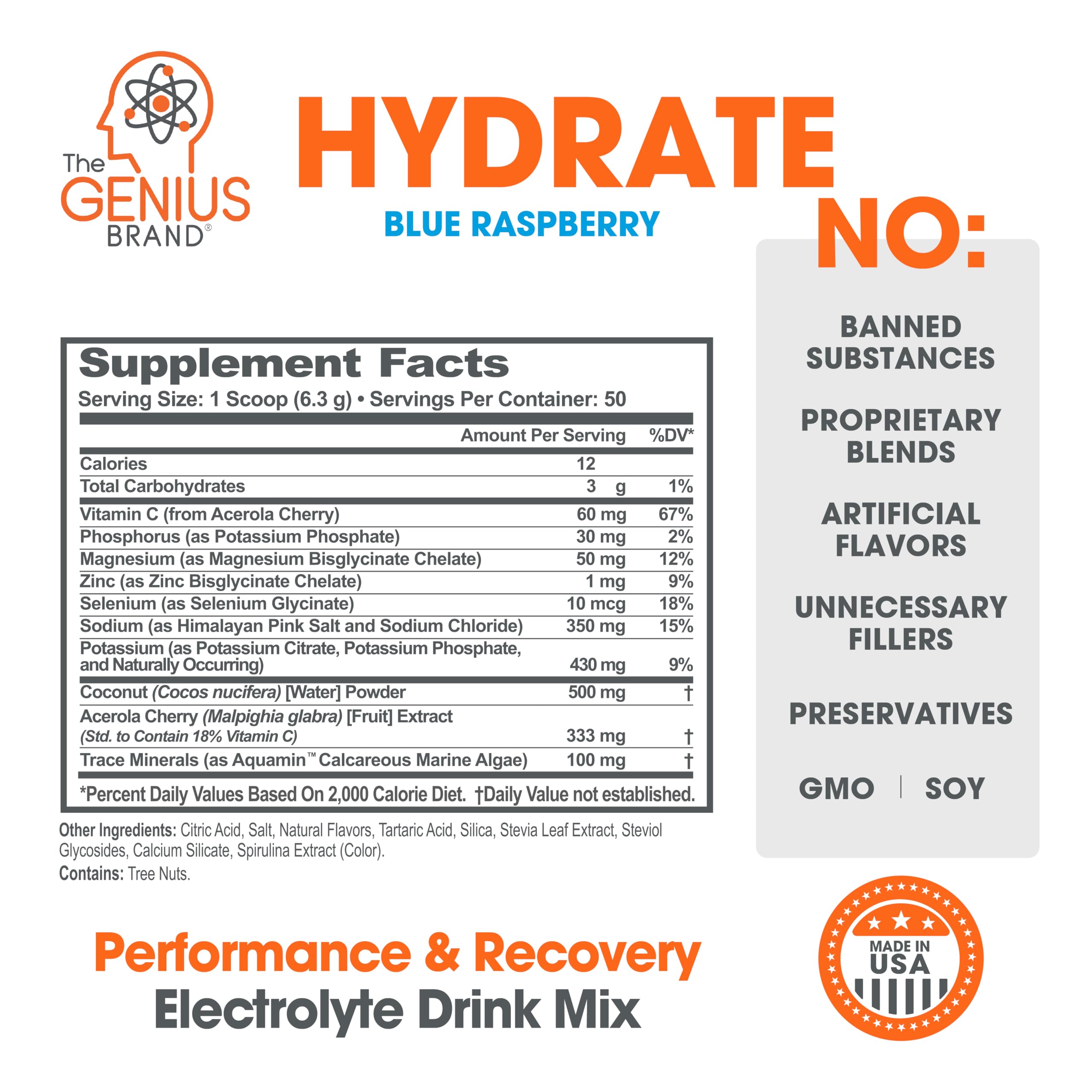 The Genius Brand - Genius Hydrate Stick Pack Powder Drink Mix – Blue Raspberry Flavor, Natural Electrolyte Booster with Coconut Water & Potassium for Ultimate Hydration - 20 Packets The Genius BrandBuy Supplements Australia