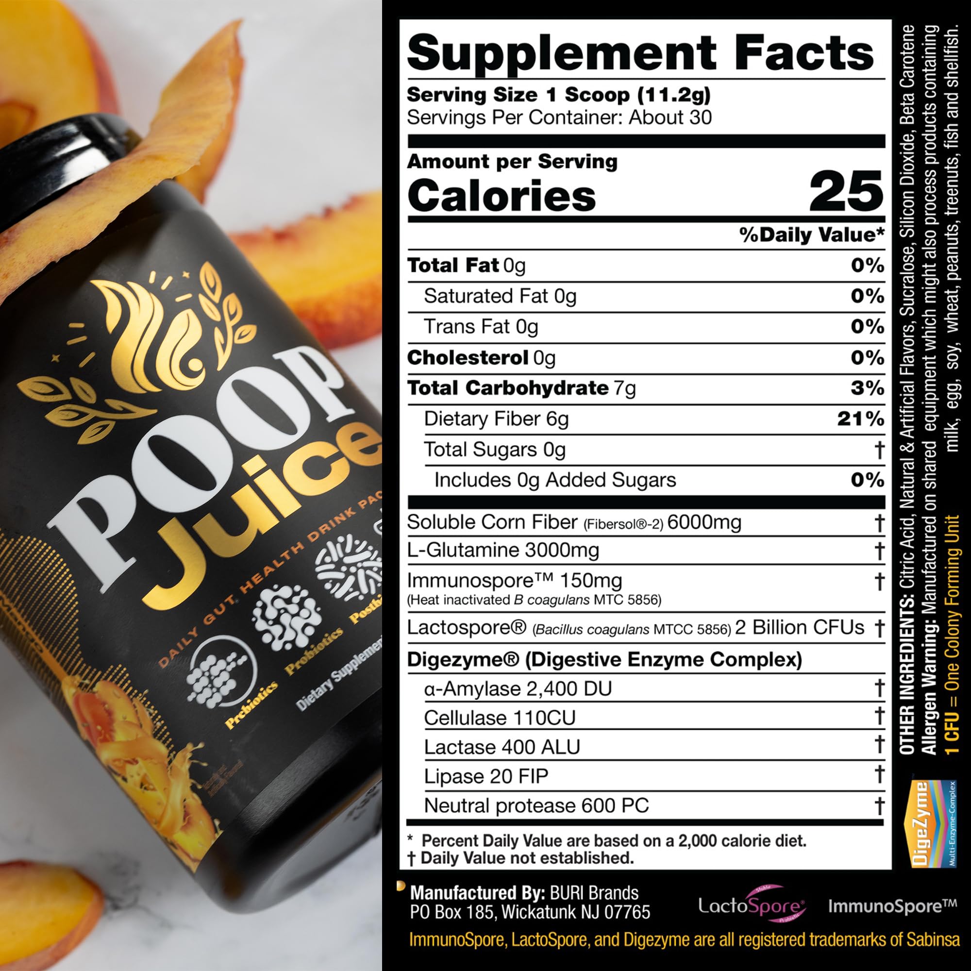 Poop Juice 5-in-1 Daily Fiber Supplement Powder - Bloat & Poop Relief - Prebiotic, Probiotic, Postbiotic, Digestive Enzymes, L-Glutamine - GLP-1 Support - Sugar-Free Georgia Peach Mango (30 Servings) Poop JuiceBuy Supplements Australia