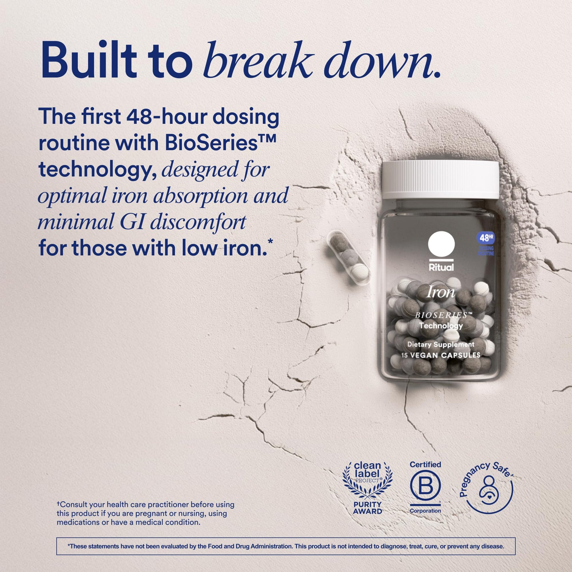 Ritual Iron Supplement to Support Low Iron Levels 60 mg | 48-hour Dosing Routine with BioSeries™ Technology plus Vitamin A and C. Designed for Optimal Absorption and Minimal GI Discomfort* 15 Servings RitualBuy Supplements Australia