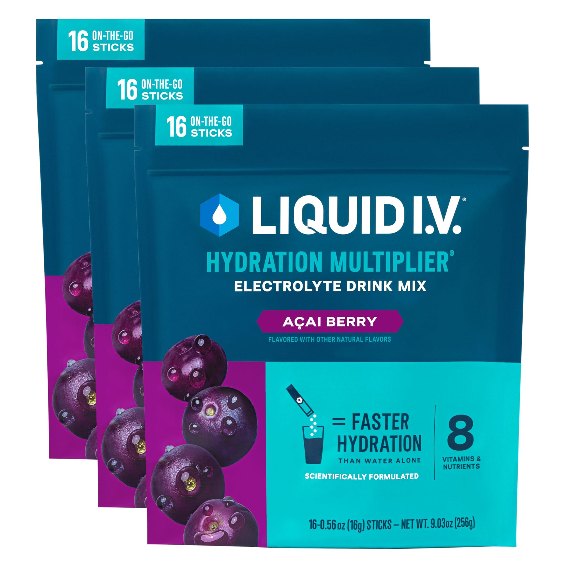 Liquid I.V.® Hydration Multiplier - Acai Berry | Electrolyte Powder Drink Mix | 3 Pack (48 Servings) Liquid I.V.Buy Supplements Australia