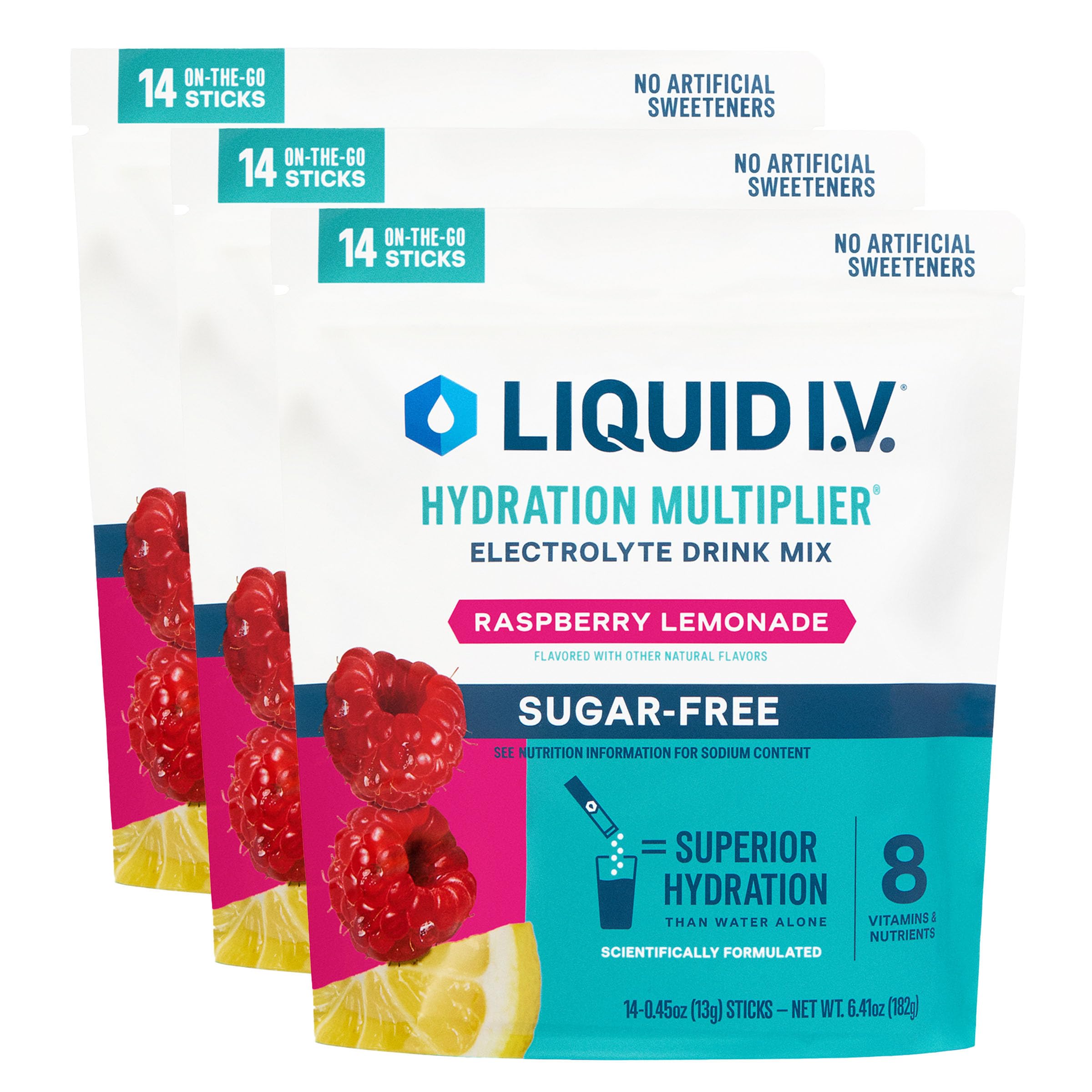 Liquid I.V.® Hydration Multiplier® Sugar-Free - Raspberry Lemonade | Electrolyte Powder Drink Mix | 3 Pack (42 Servings) Liquid I.V.Buy Supplements Australia