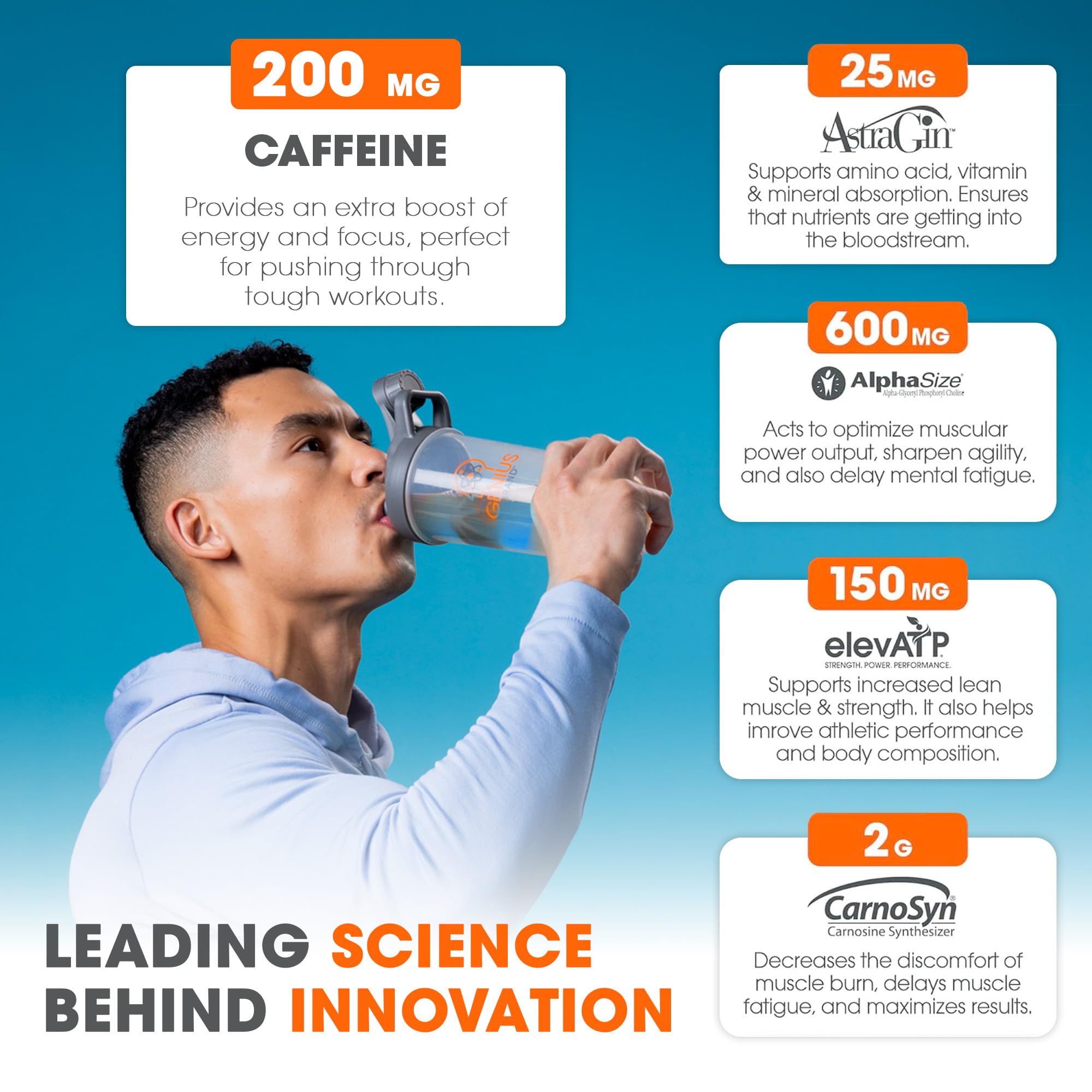 Genius Energized Pre Workout Powder – Caffeine Infused Pre-Workout Booster Supplement with Beta Alanine & Alpha GPC, No Artificial Sweeteners or Dyes - 200mg Caffeine, 20 Servings, Blue Raspberry The Genius BrandBuy Supplements Australia