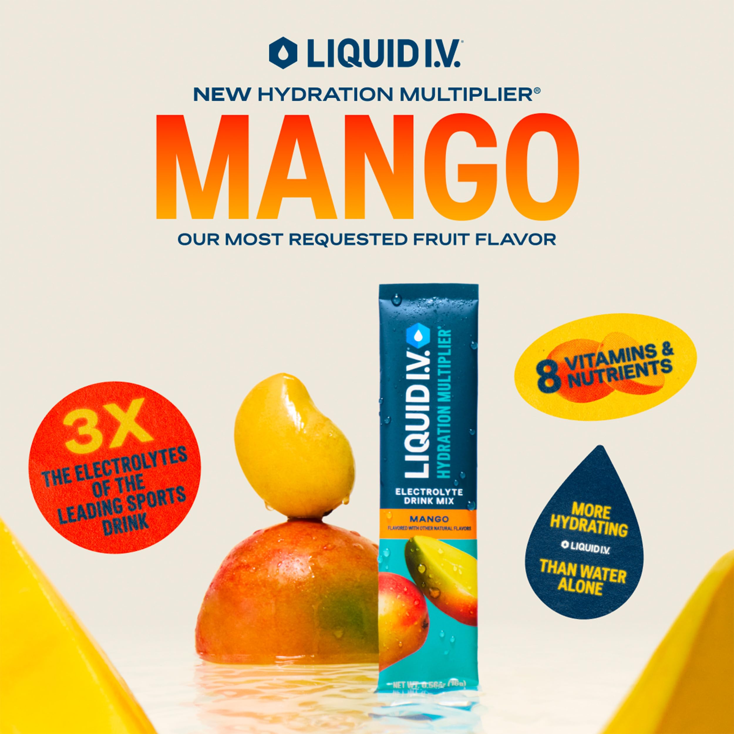 Liquid I.V.® Hydration Multiplier - Mango | Electrolyte Powder Drink Mix | 3 Pack (48 Servings) Liquid I.V.Buy Supplements Australia