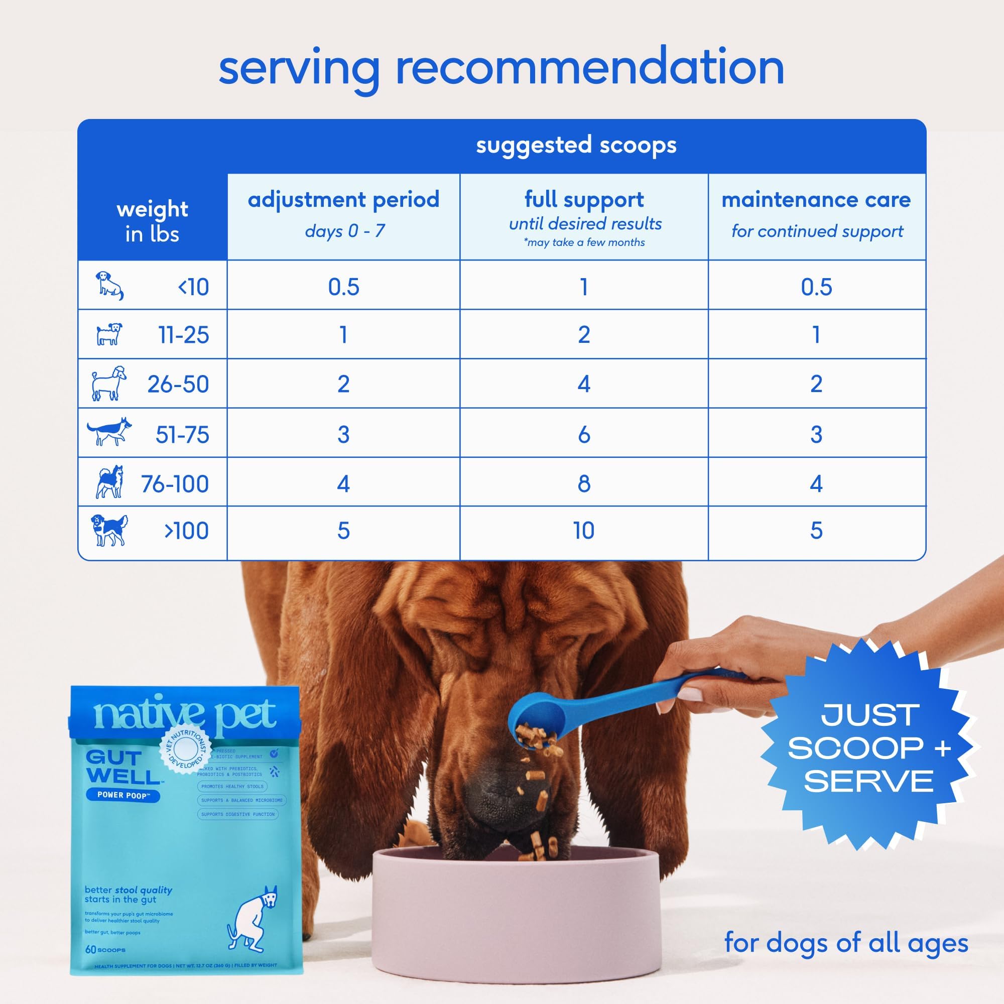 GutWell Power Poop - Digestive Enzymes & Fiber for Dogs - Dog Fiber Supplements Help with Diarrhea Relief, Upset Stomach, Pet Gas & Gut Health with Targeted Triple-Biotic Blend & M-Fiber - 60 Scoops Native PetBuy Supplements Australia