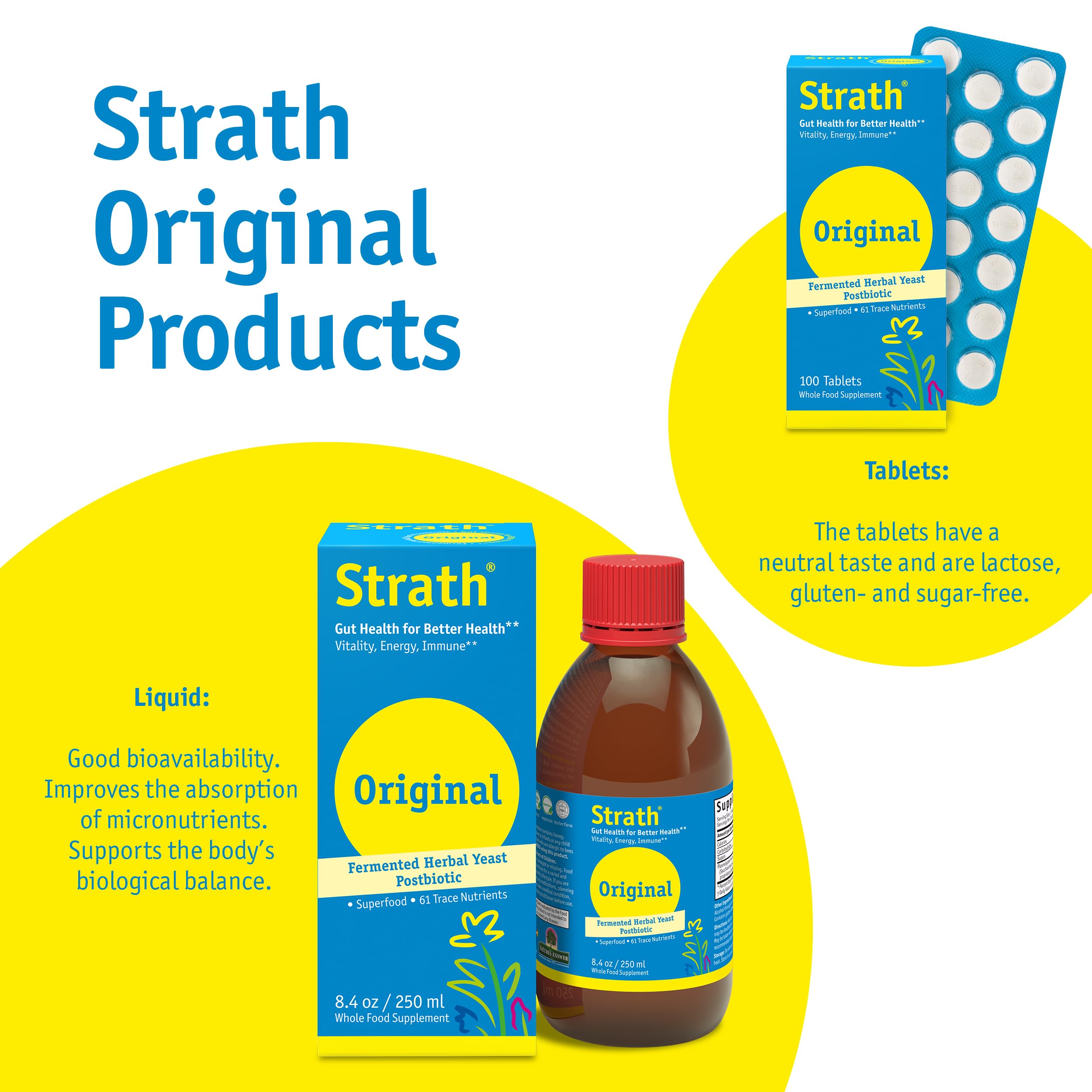 Strath Nutritional Yeast Tablets - Vegetarian, Lactose Free, Artificial Additive Free - Digestive Support, Nutrient Absorption - Unflavored Daily Supplement - Prebiotic and Postbiotic Bio-StrathBuy Supplements Australia