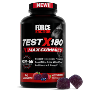 Force Factor Test X180 Max Gummies, Testosterone Booster Supplement for Men, with KSM-66 Ashwagandha to Support T Levels, Strength & Vitality, Mixed Berry, 60 Gummies Force FactorBuy Supplements Australia