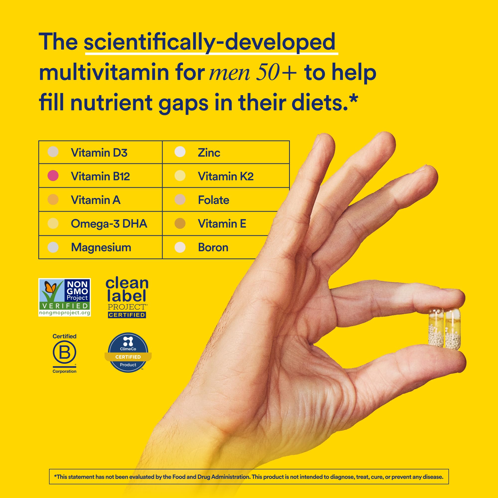 Ritual Multivitamin for Men 50+, Vegan, with Zinc, Vitamin A and D3 for Immune Function Support*, Omega-3 DHA, B12, K2, Gluten Free, Non-GMO, Mint Essenced, 30 Day Supply RitualBuy Supplements Australia