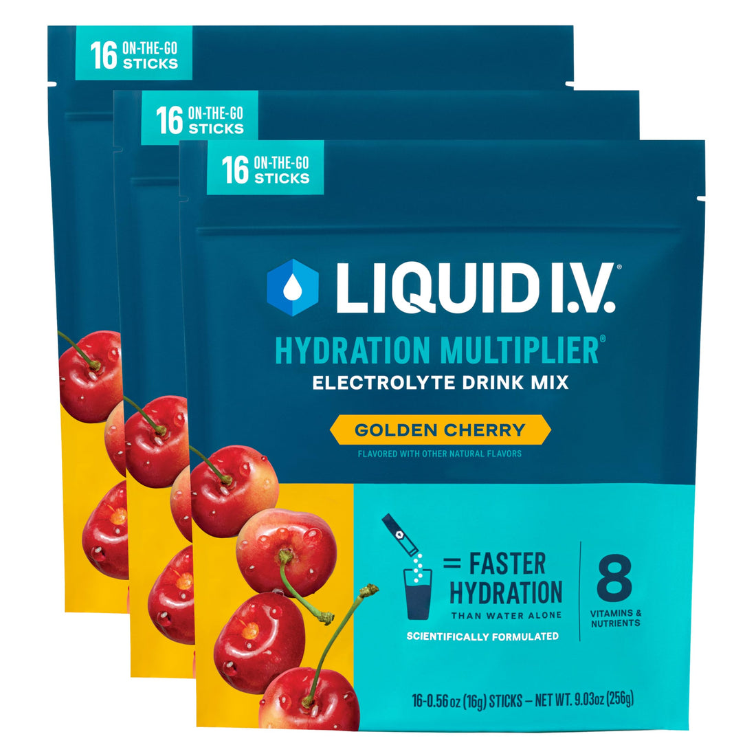 Liquid I.V.® Hydration Multiplier - Golden Cherry | Electrolyte Powder Drink Mix | 3 Pack (48 Servings) Liquid I.V.Buy Supplements Australia