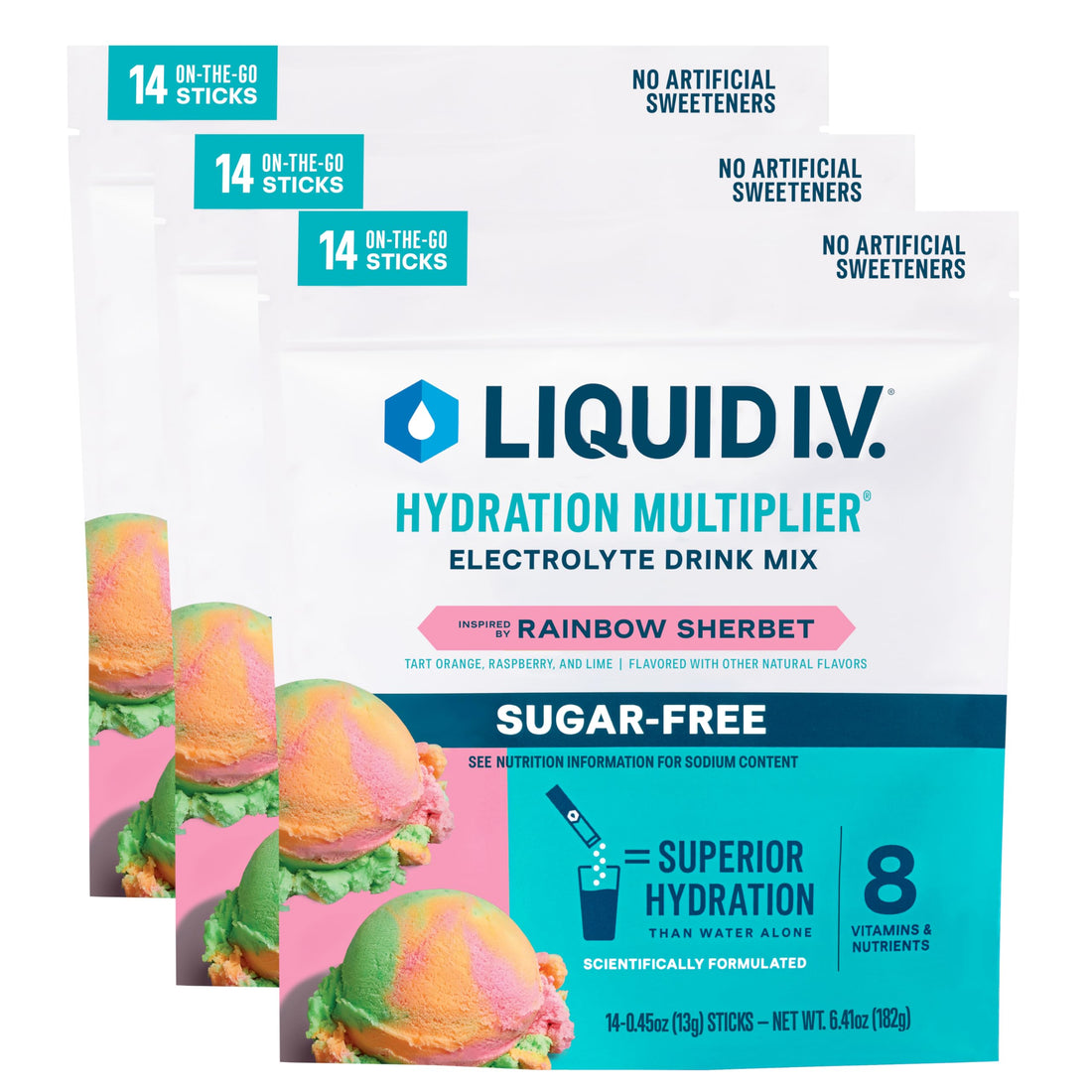 Liquid I.V.® Hydration Multiplier Sugar-Free - Rainbow Sherbet | Electrolyte Powder Drink Mix | 3 Pack (42 Servings) Liquid I.V.Buy Supplements Australia