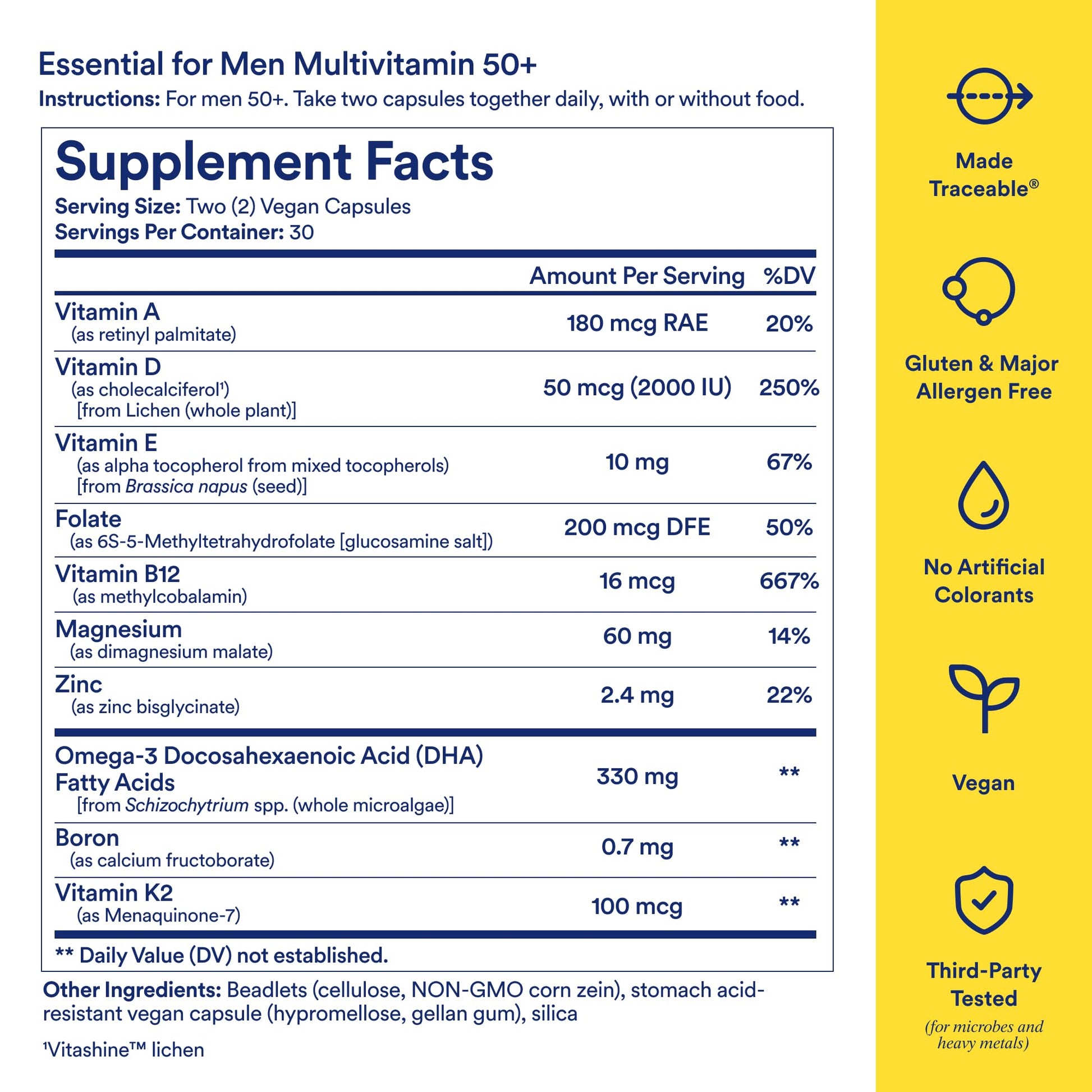 Ritual Multivitamin for Men 50+, Vegan, with Zinc, Vitamin A and D3 for Immune Function Support*, Omega-3 DHA, B12, K2, Gluten Free, Non-GMO, Mint Essenced, 30 Day Supply RitualBuy Supplements Australia