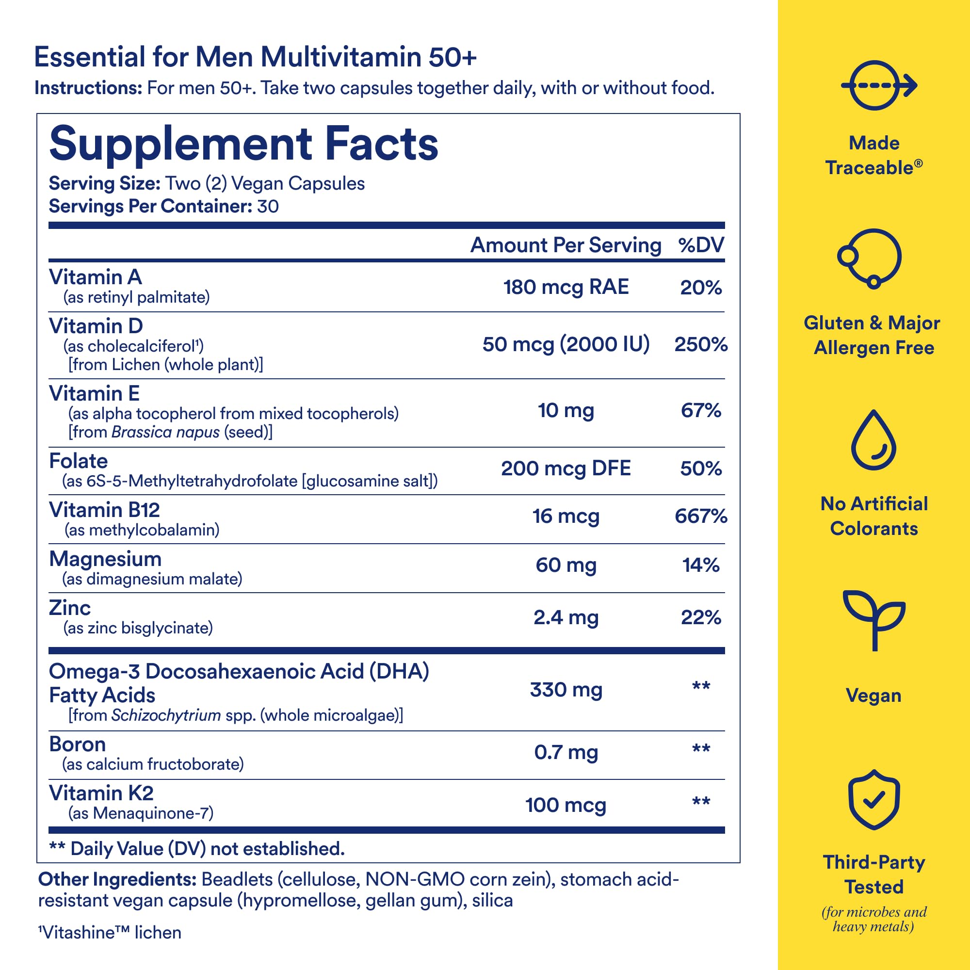Ritual Multivitamin for Men 50+, Vegan, with Zinc, Vitamin A and D3 for Immune Function Support*, Omega-3 DHA, B12, K2, Gluten Free, Non-GMO, Mint Essenced, 30 Day Supply RitualBuy Supplements Australia