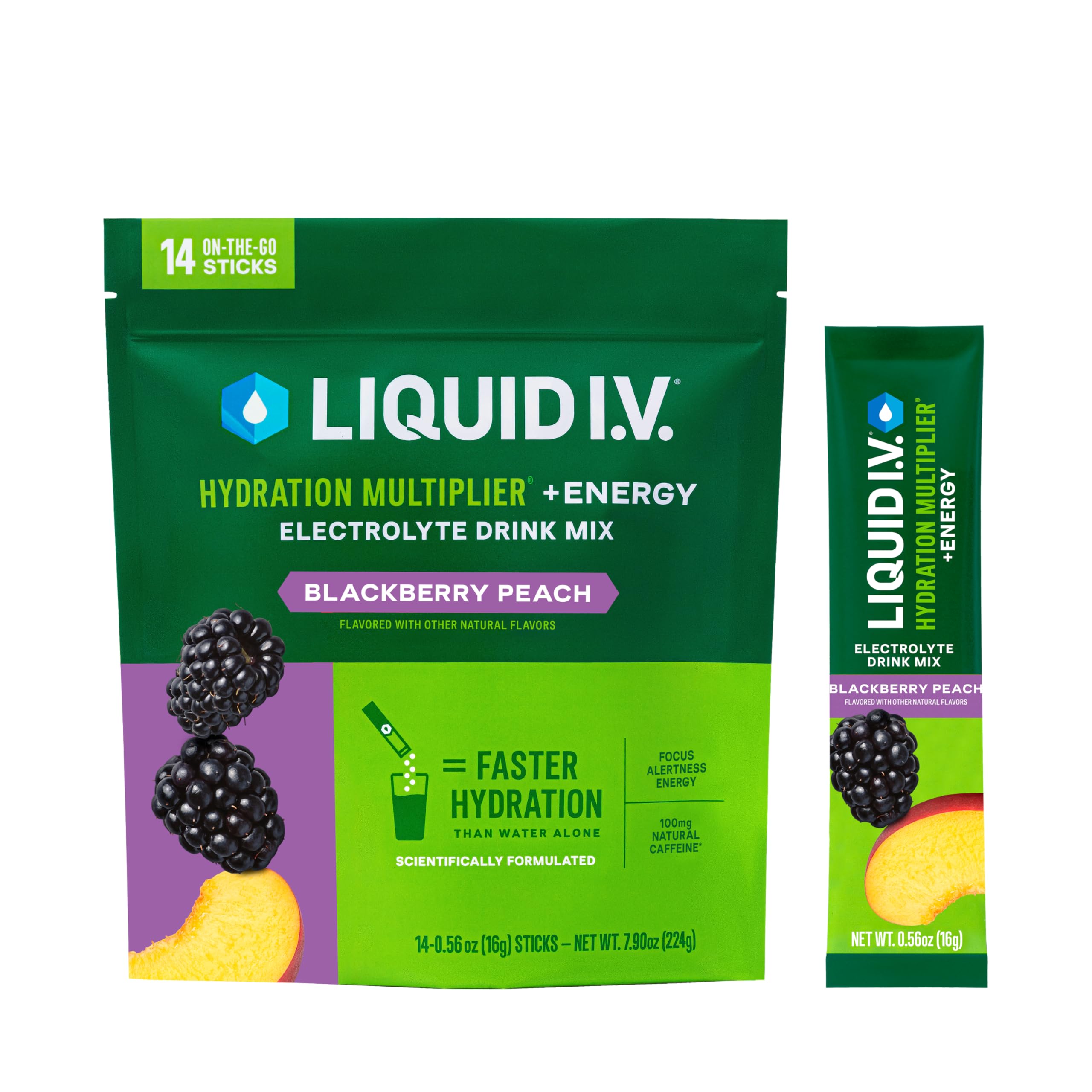 Liquid I.V.® Hydration Multiplier +Energy | Blackberry-Peach | Electrolyte Powder Drink Mix | 1 Pack (14 Servings) Liquid I.V.Buy Supplements Australia