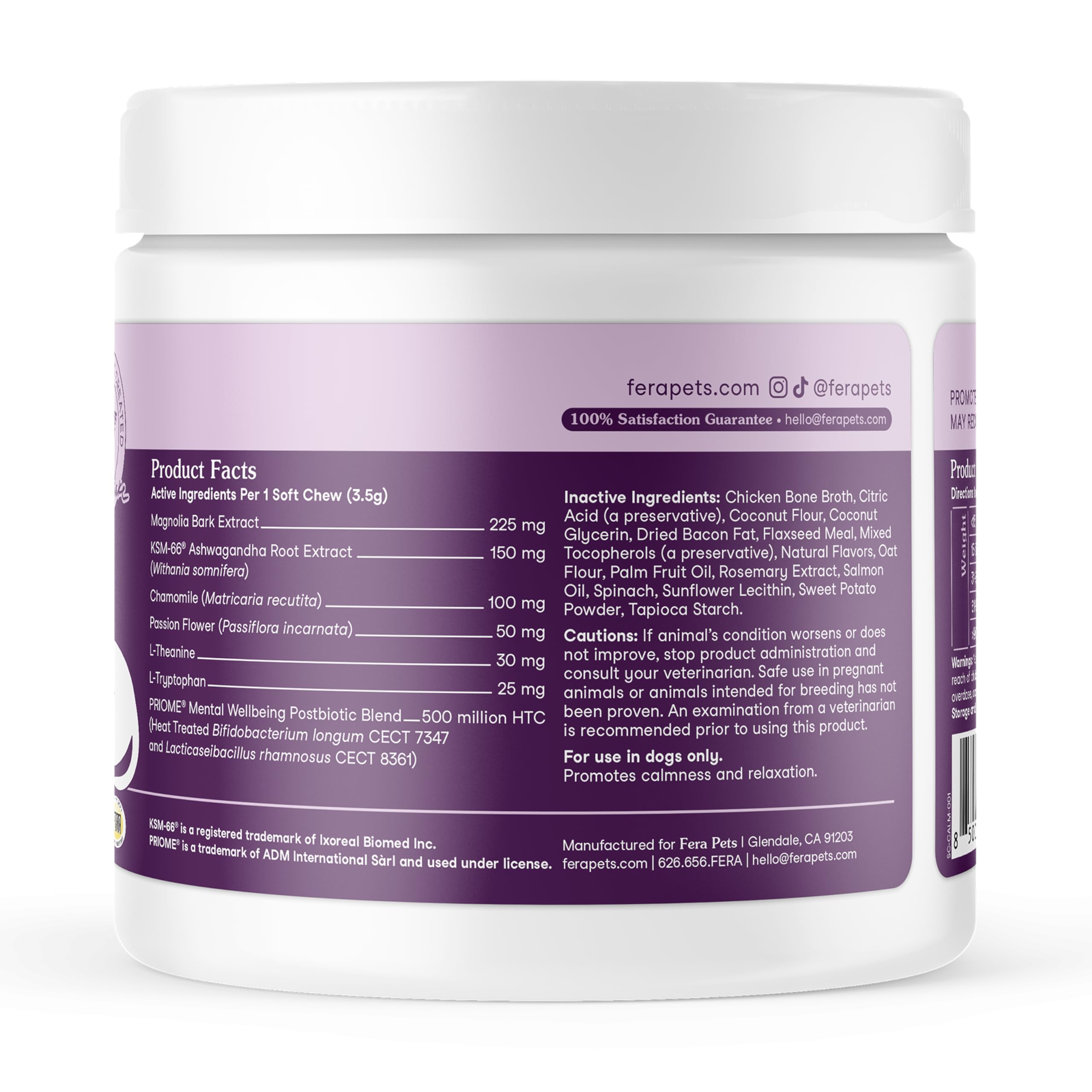 Fera Pets Dog Calming Chews - Helps Manage Everyday Stress & Separation - Promotes Relaxation - Ashwagandha & Priome® Mental Wellbeing Postbiotic Blend - 30 Soft Chews Fera PetsBuy Supplements Australia