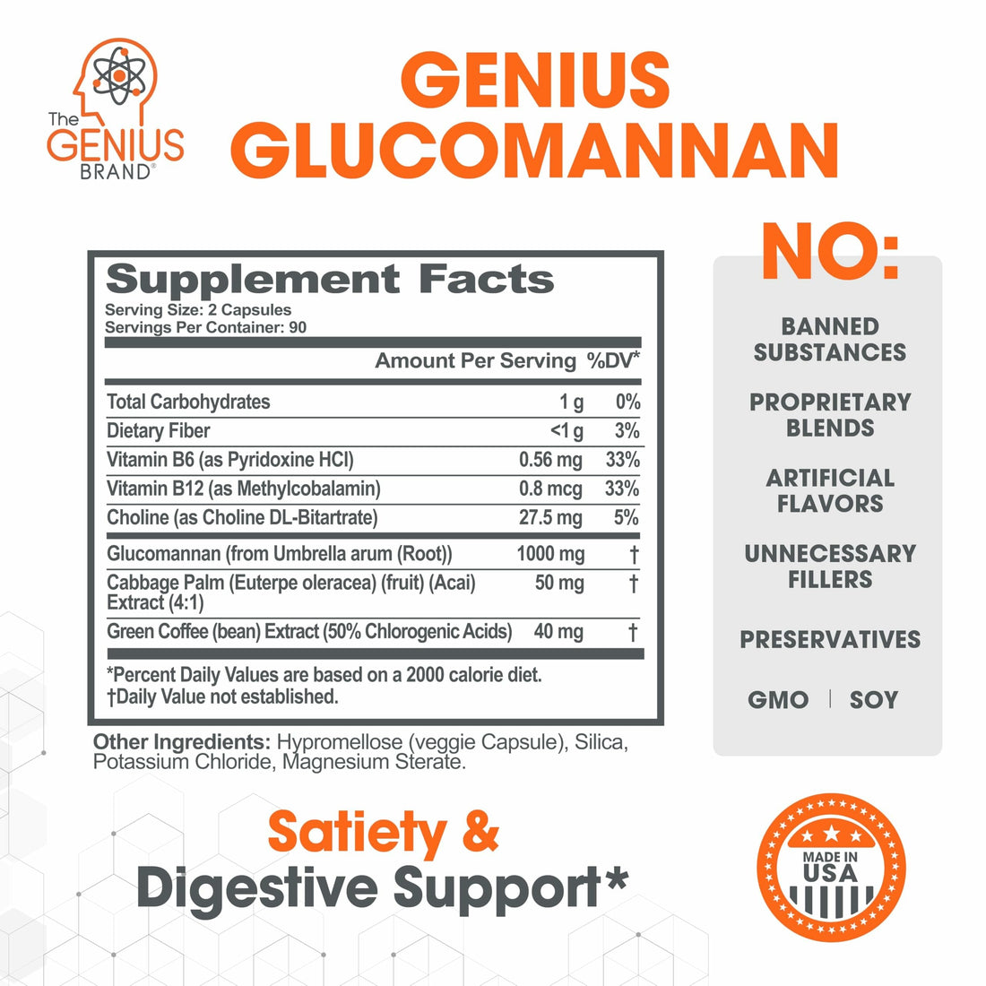 The Genius Brand Genius Glucomannan - Glucomannan Capsules for Digestive Health, Energy & Satiety Support - Natural Fiber for Stomach Comfort - Non-GMO & Vegan - 180 Veggie Capsules The Genius BrandBuy Supplements Australia