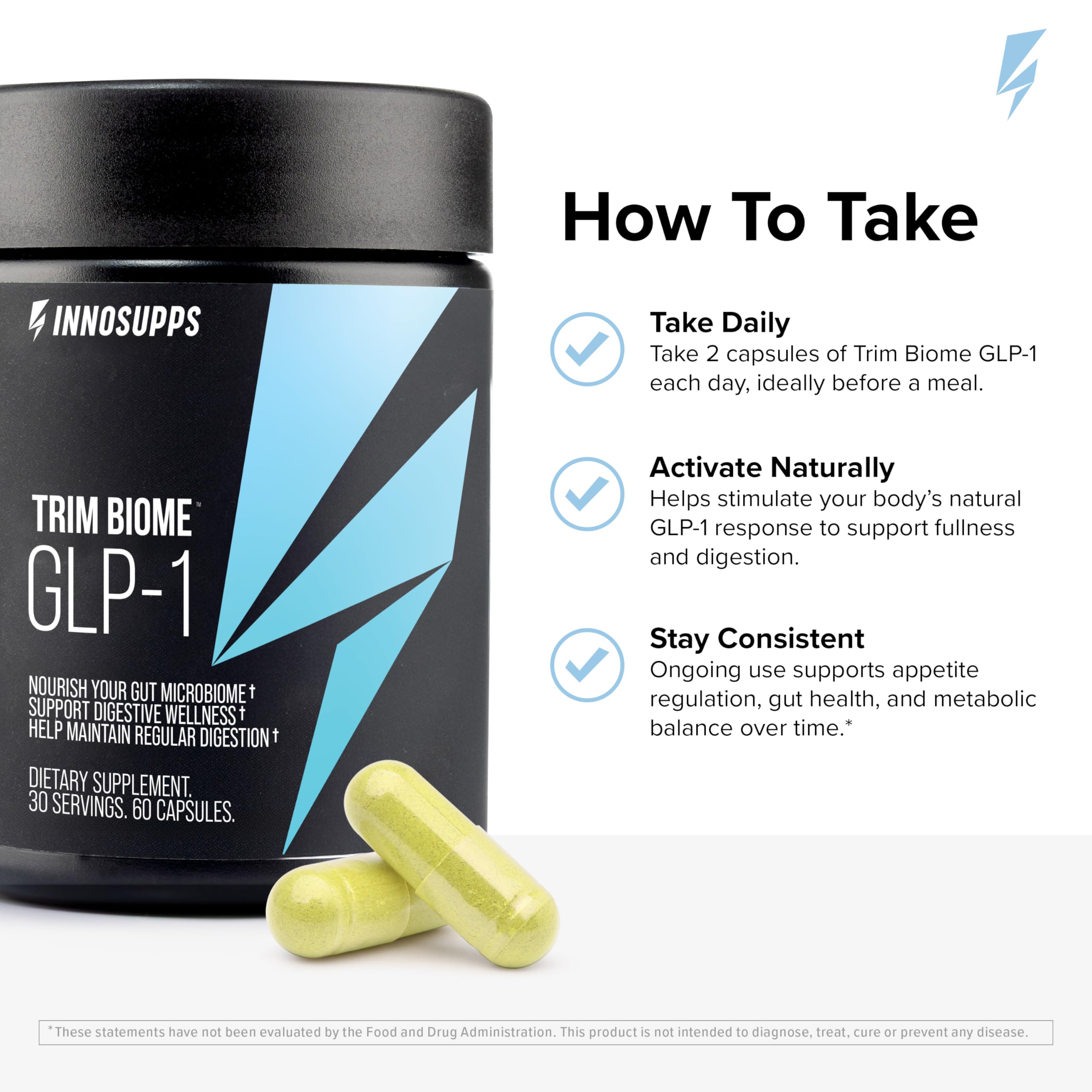 InnoSupps Trim Biome GLP-1 - Gut Health + Metabolic Support* - Prebiotic + Probiotic + Postbiotic - Akkermansia + Berberine - 60 Capsules. 30 Servings InnoSuppsBuy Supplements Australia