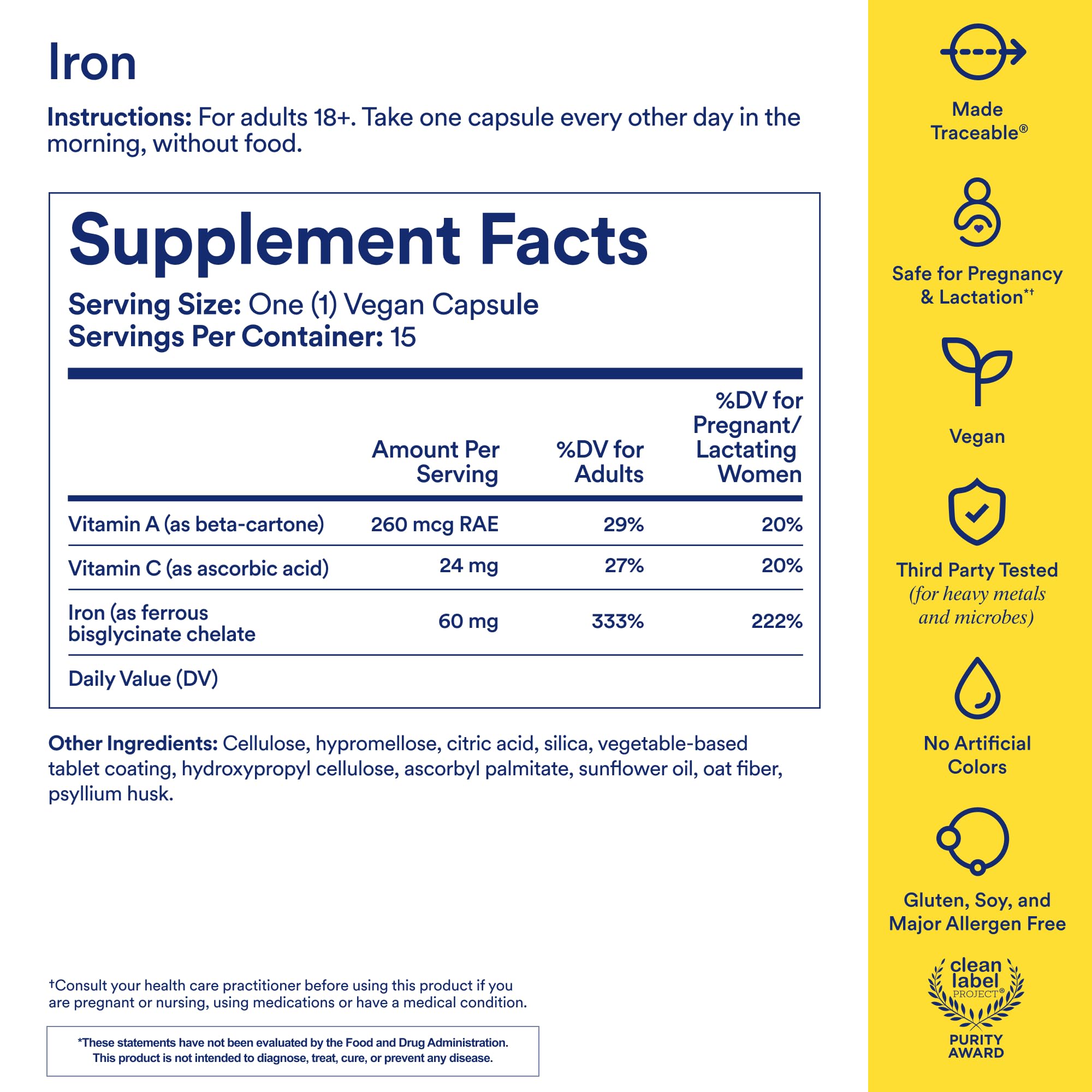 Ritual Iron Supplement to Support Low Iron Levels 60 mg | 48-hour Dosing Routine with BioSeries™ Technology plus Vitamin A and C. Designed for Optimal Absorption and Minimal GI Discomfort* 15 Servings RitualBuy Supplements Australia
