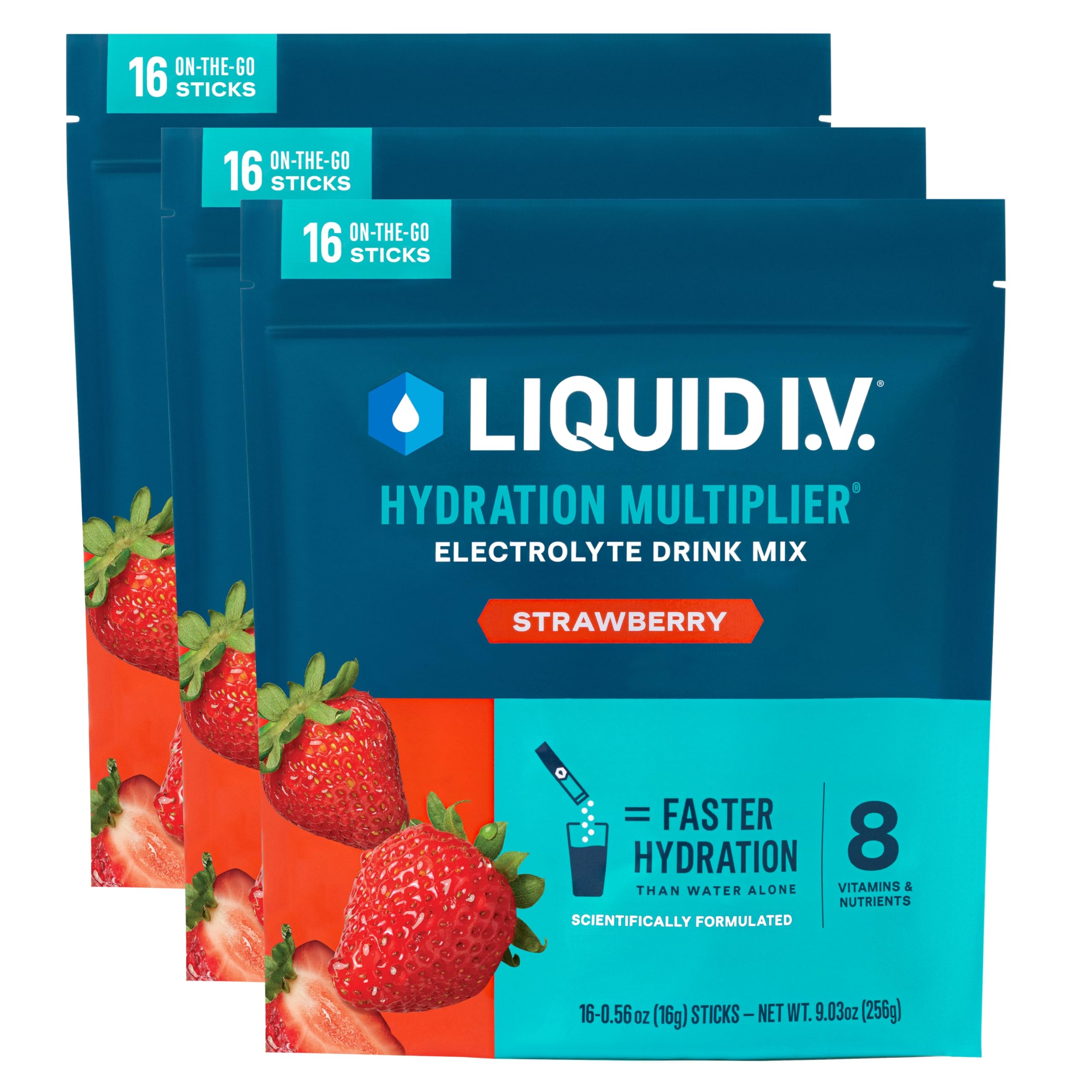 Liquid I.V.® Hydration Multiplier - Strawberry | Electrolyte Powder Drink Mix | 3 Pack (48 Servings) Liquid I.V.Buy Supplements Australia
