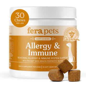 Fera Pets Dog Allergy and Immune Support with Organic Mushrooms, Postbiotics & Colostrum - Promotes Skin & Gut Health - Soothes Seasonal Allergy Symptoms - 30 Soft Chews Fera PetsBuy Supplements Australia