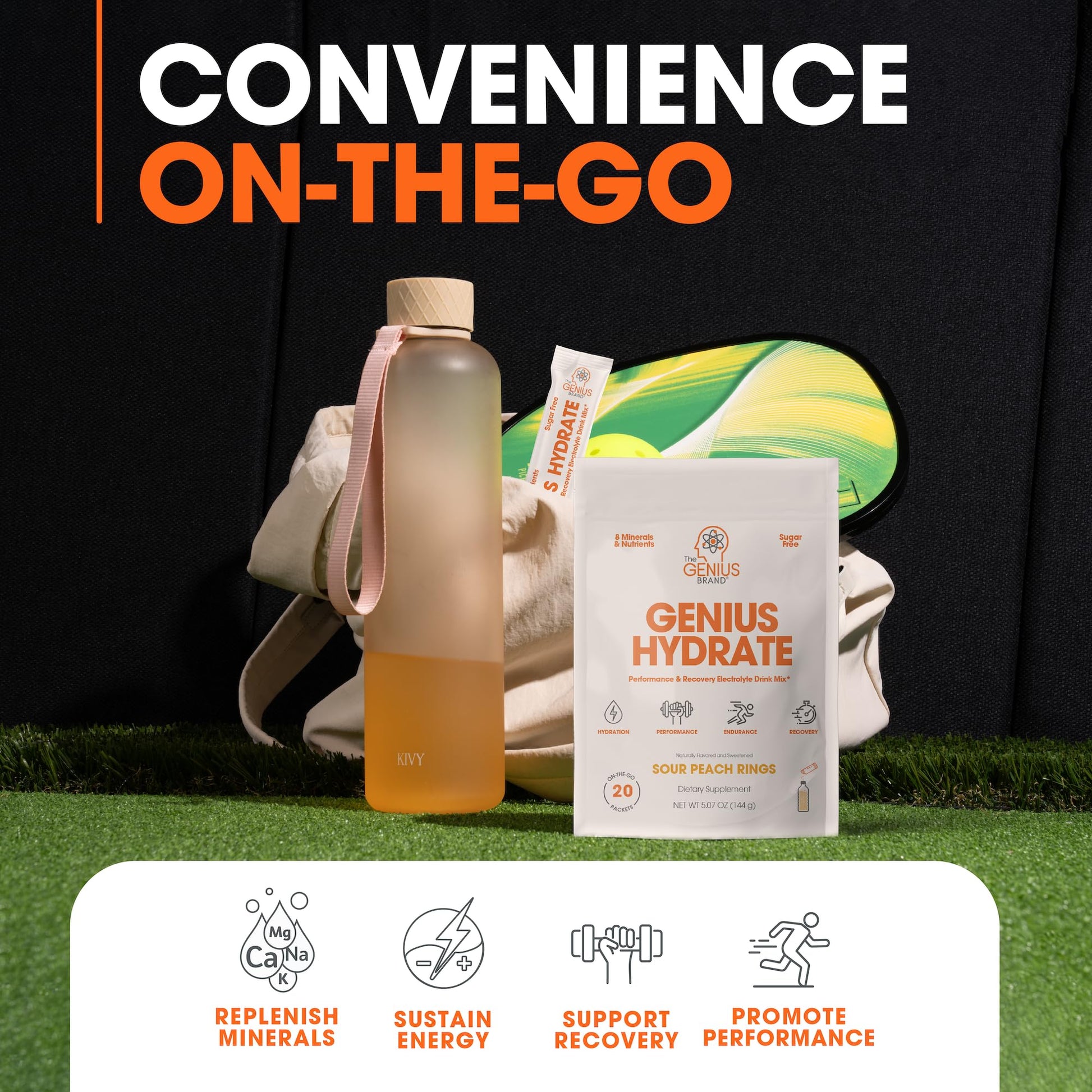 The Genius Brand Genius Hydrate - Electrolyte Supplement for Daily Hydration - Coconut Water - Sugar-Free - 8 Essential Minerals & Nutrients - Non-GMO - Sour Peach Rings - 20 Servings The Genius BrandBuy Supplements Australia