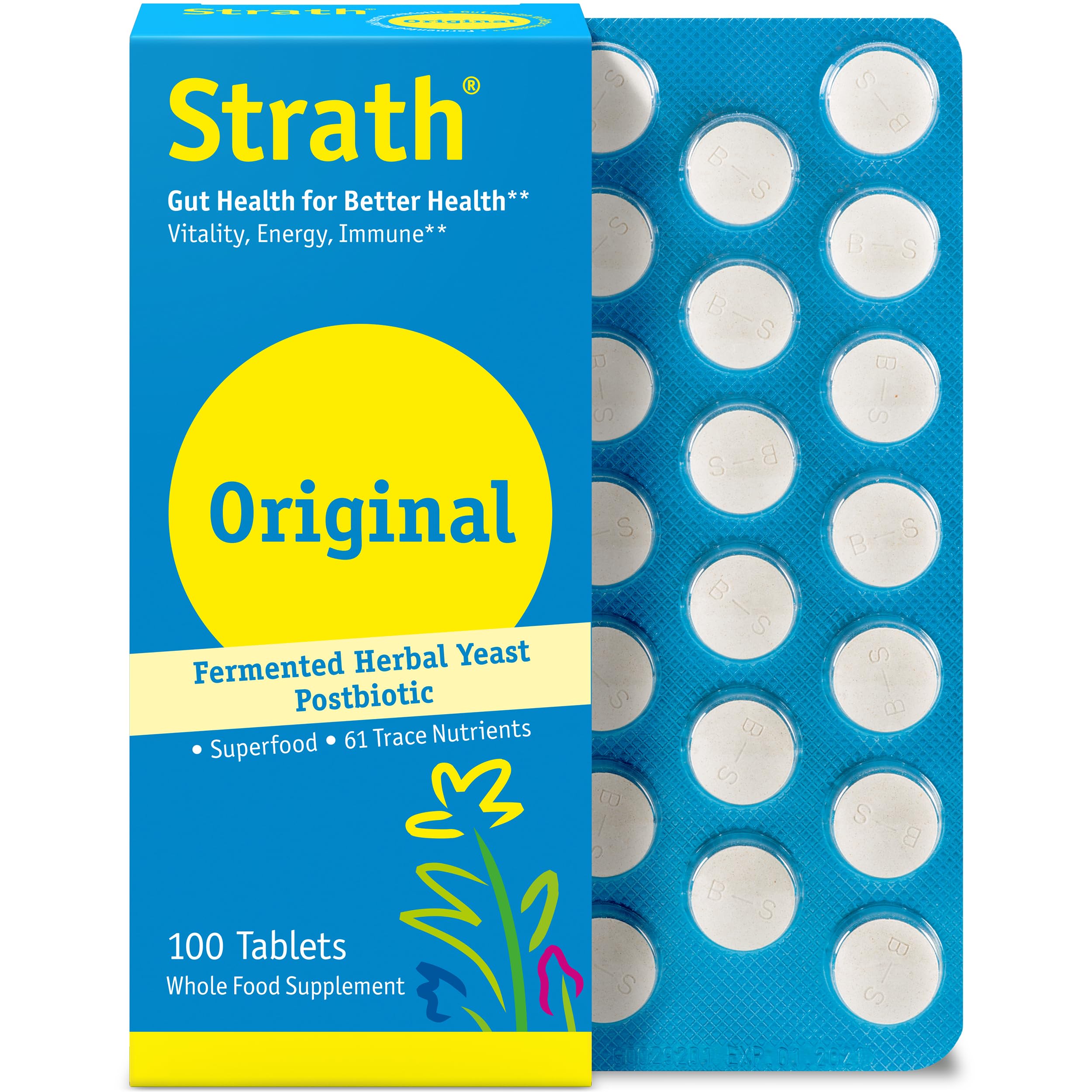 Strath Nutritional Yeast Tablets - Vegetarian, Lactose Free, Artificial Additive Free - Digestive Support, Nutrient Absorption - Unflavored Daily Supplement - Prebiotic and Postbiotic Bio-StrathBuy Supplements Australia