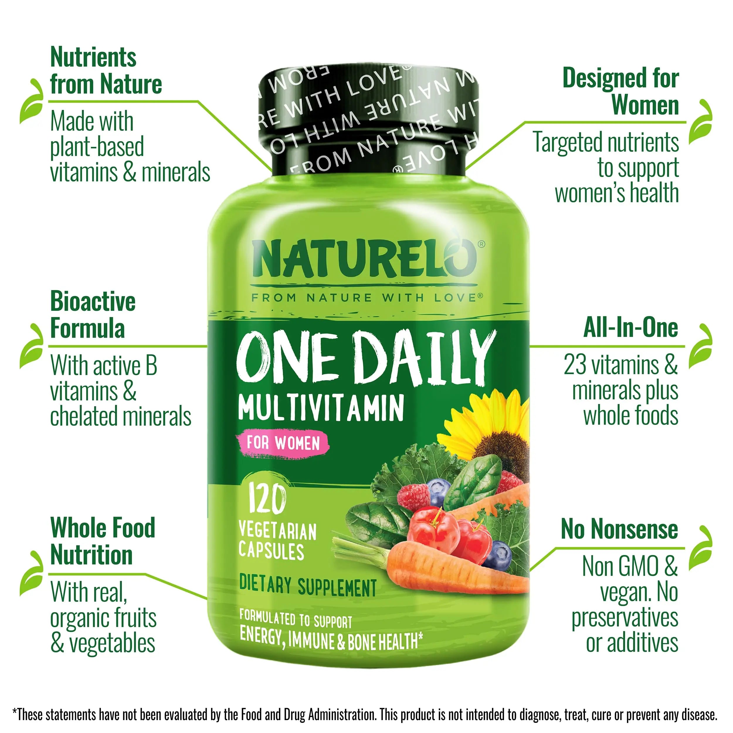 NATURELO One Daily Multivitamin for Men, 120 Vegetarian Capsules One Daily Multivitamin for Women NATURELO