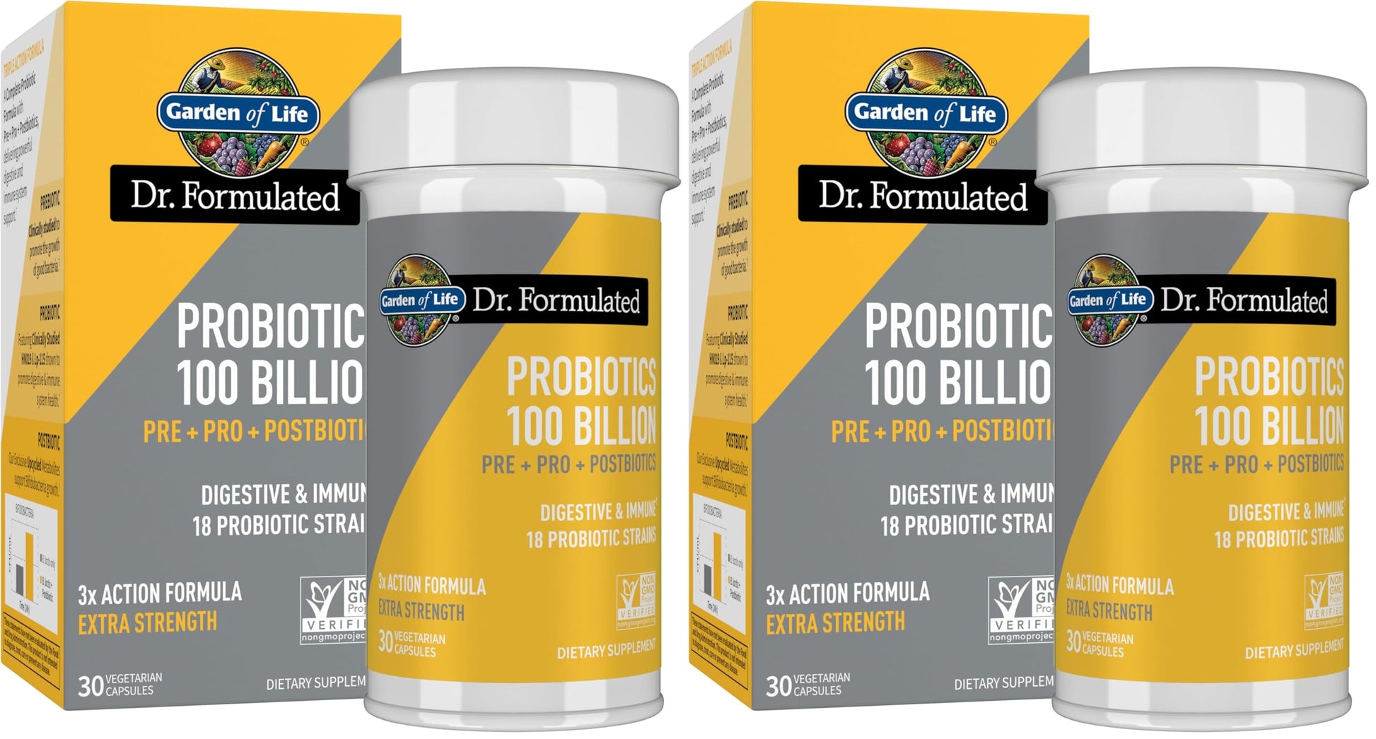 Garden of Life Dr.Formulated Pre, Post & Probiotics 100 Billion CFU Once Daily 3-in-1 Complete Probiotics,Prebiotics & Postbiotics Supplement for Women and Men-Extra Strength,30 Day Supply,(Pack of 2) Garden of LifeBuy Supplements Australia