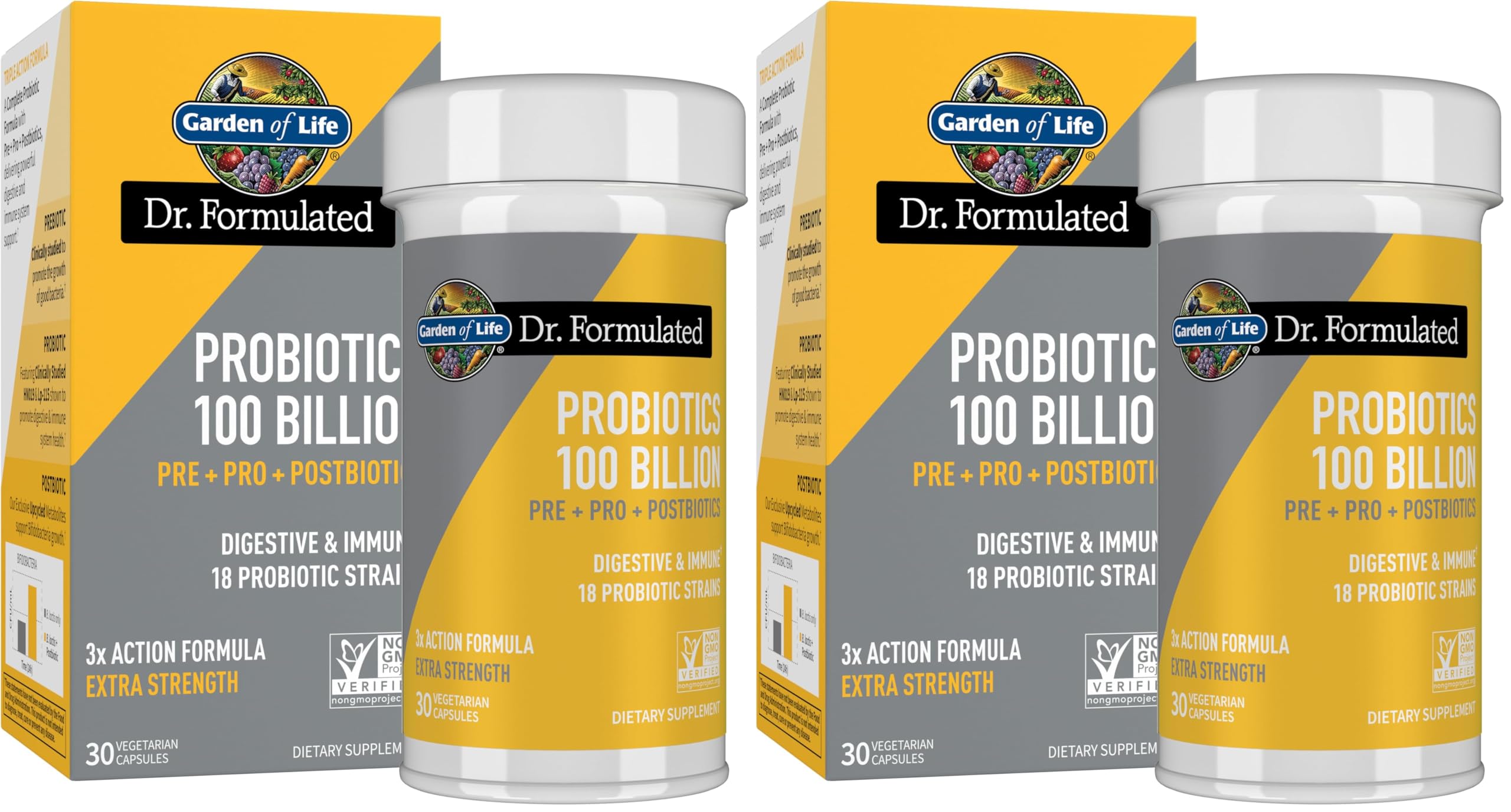 Garden of Life Dr.Formulated Pre, Post & Probiotics 100 Billion CFU Once Daily 3-in-1 Complete Probiotics,Prebiotics & Postbiotics Supplement for Women and Men-Extra Strength,30 Day Supply,(Pack of 2) Garden of LifeBuy Supplements Australia