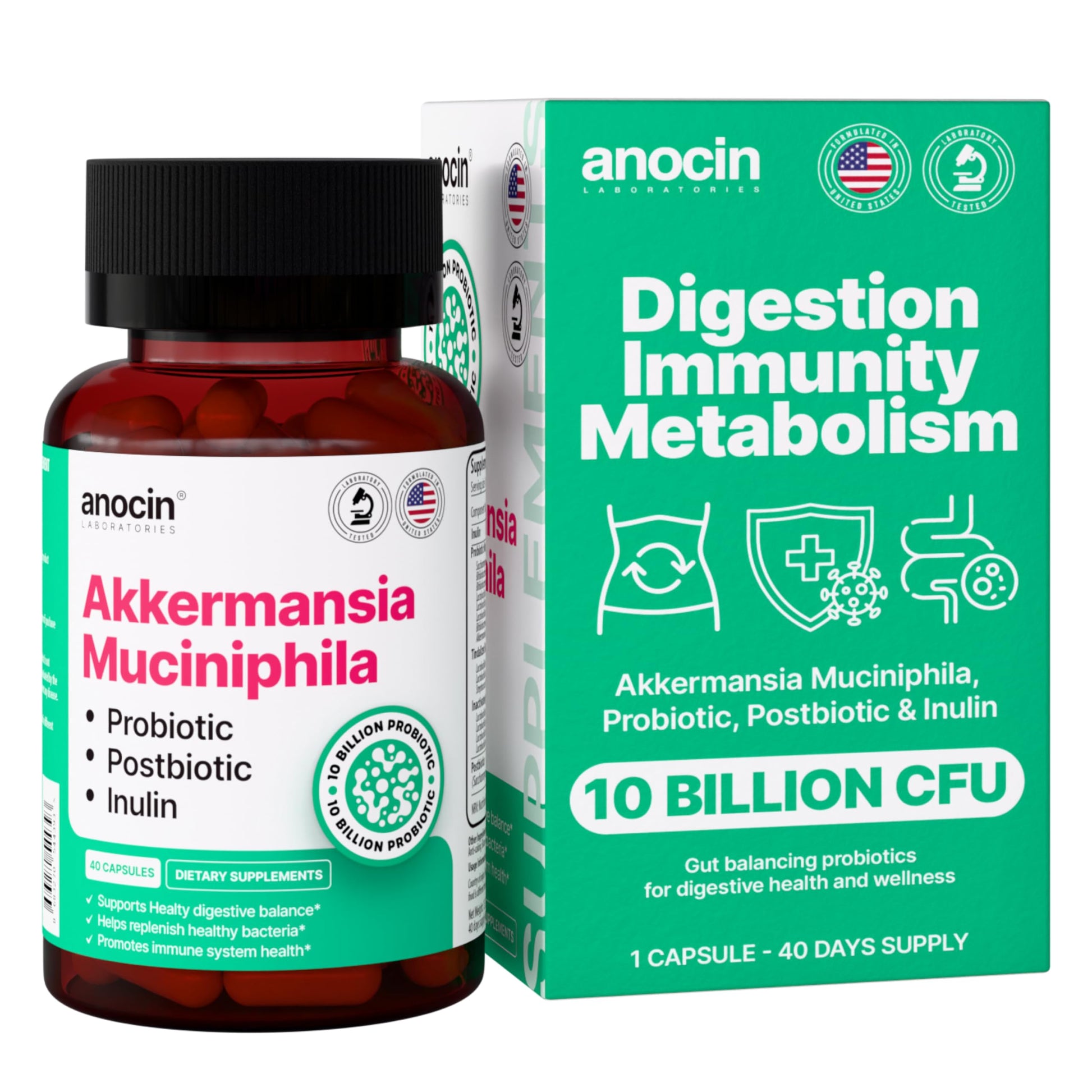 anocin Akkermansia Muciniphila + Probiotic, Postbiotic & Inulin - Gut Health Supplement for Digestion, Immune Support - 10 Billion CFU, Vegan & Gluten-Free anocinBuy Supplements Australia