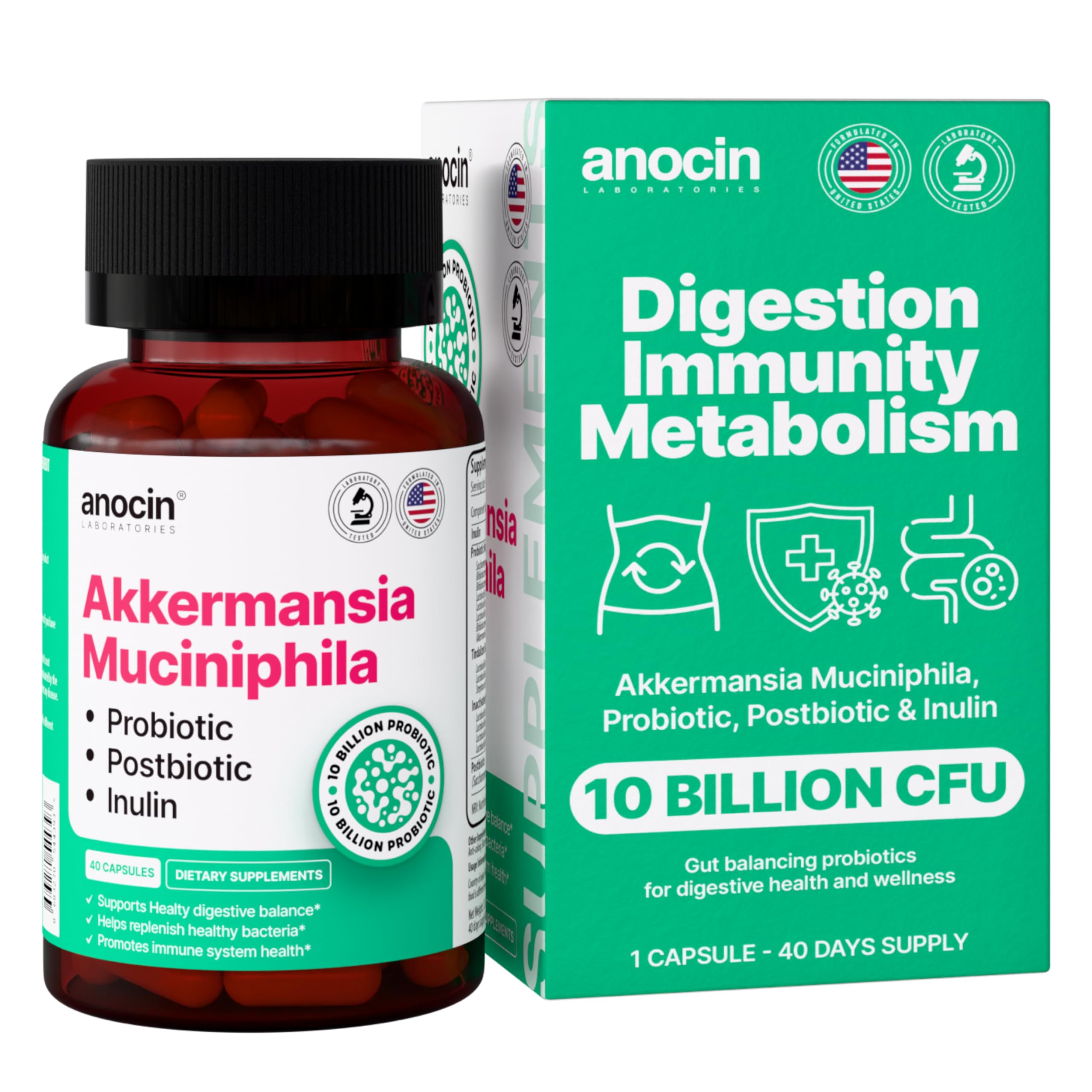 anocin Akkermansia Muciniphila + Probiotic, Postbiotic & Inulin - Gut Health Supplement for Digestion, Immune Support - 10 Billion CFU, Vegan & Gluten-Free anocinBuy Supplements Australia