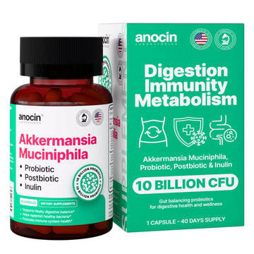 anocin Akkermansia Muciniphila + Probiotic, Postbiotic & Inulin - Gut Health Supplement for Digestion, Immune Support - 10 Billion CFU, Vegan & Gluten-Free anocinBuy Supplements Australia
