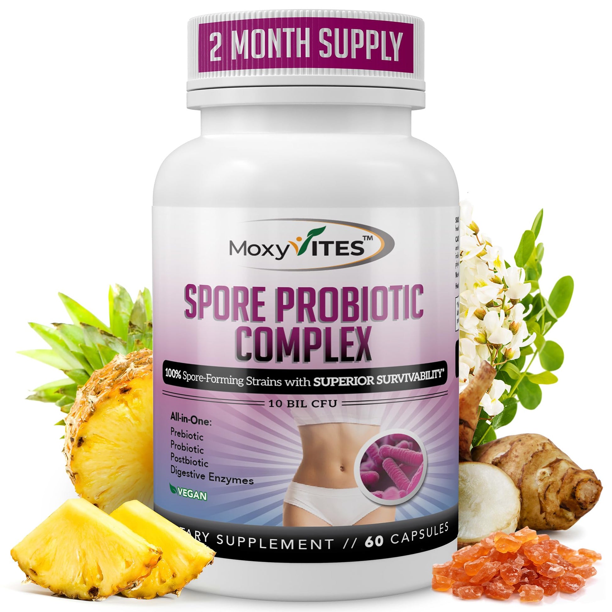 MoxyVites Spore Probiotic Complex - All In One Prebiotics and Probiotics for Digestive Health, Postbiotic, Digestive Enzymes Daily Supplement - Spore Based Probiotic for Women & Men MoxyVitesBuy Supplements Australia