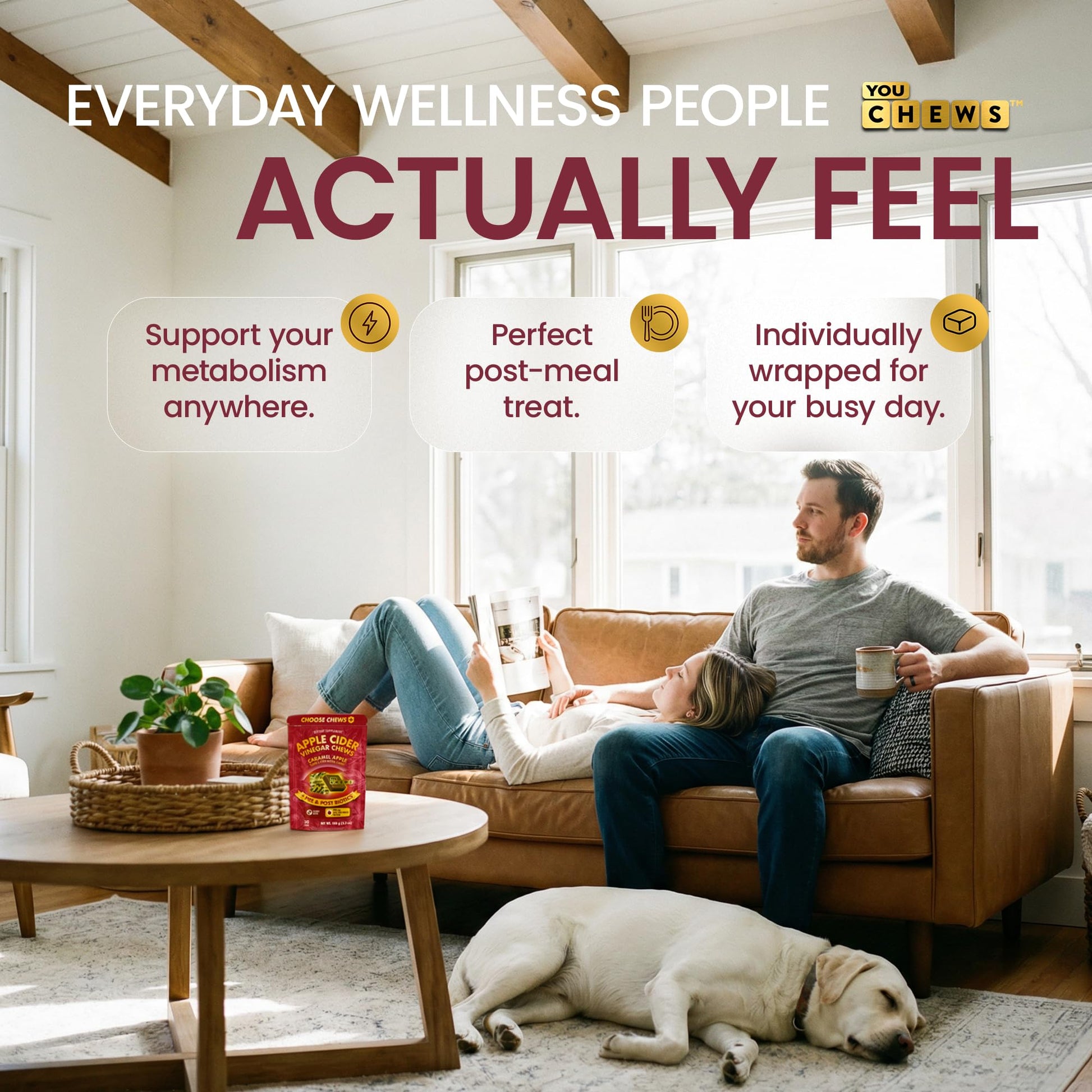 YouChews Apple Cider Vinegar Chews Better Than Apple Cider Gummies - Bloating Relief for Women and Men, 500mg Organic ACV with Prebiotics & Postbiotics, Low Sugar, Caramel Flavor, 30 Count YouChewsBuy Supplements Australia