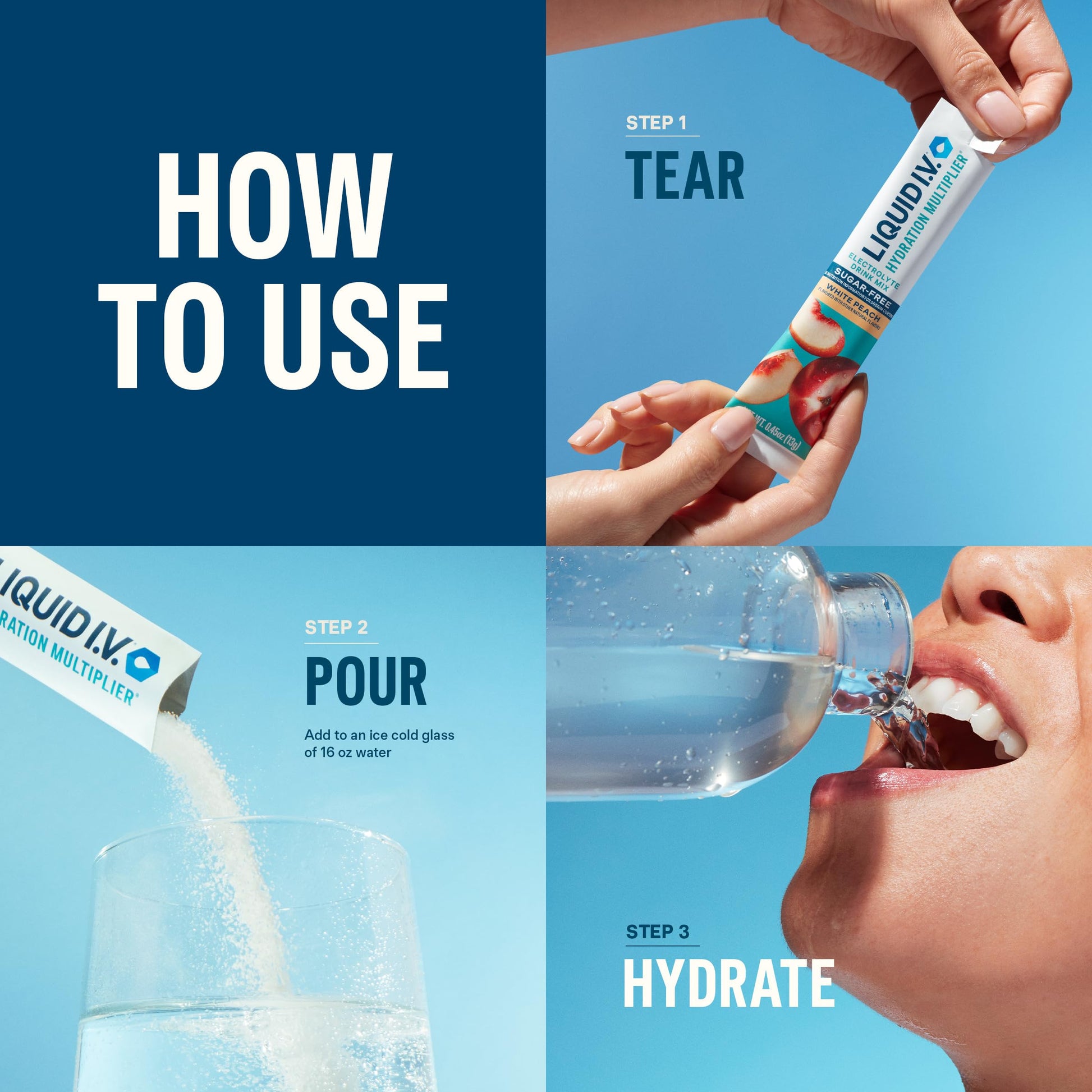 Liquid I.V.® Hydration Multiplier® Sugar-Free - White Peach - Hydration Powder Packets | Electrolyte Powder Drink Mix | Convenient Single-Serving Sticks | Non-GMO | 14 Servings (Pack of 3) Liquid I.V.Buy Supplements Australia