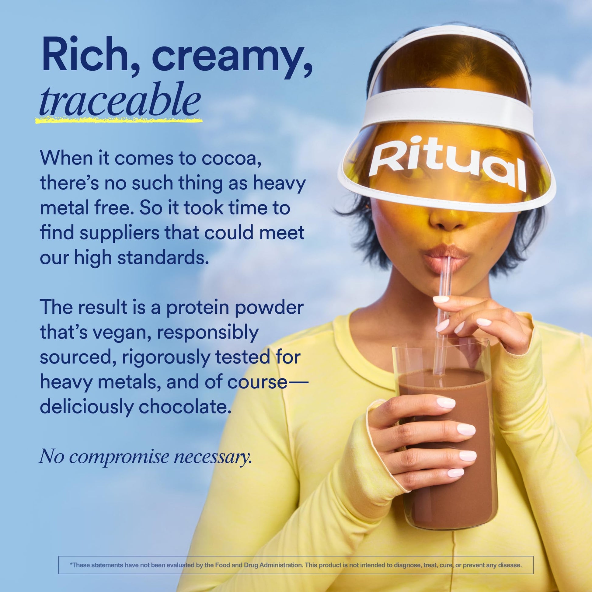 Ritual Pea Protein Powder with BCAA: 20g Organic Vegan Plant-Based Protein from Regenerative Farms in North America, Complete Amino Acid Profile, Gluten Free, Sugar Free‡, Dairy Free, Chocolate, 1 Lbs RitualBuy Supplements Australia