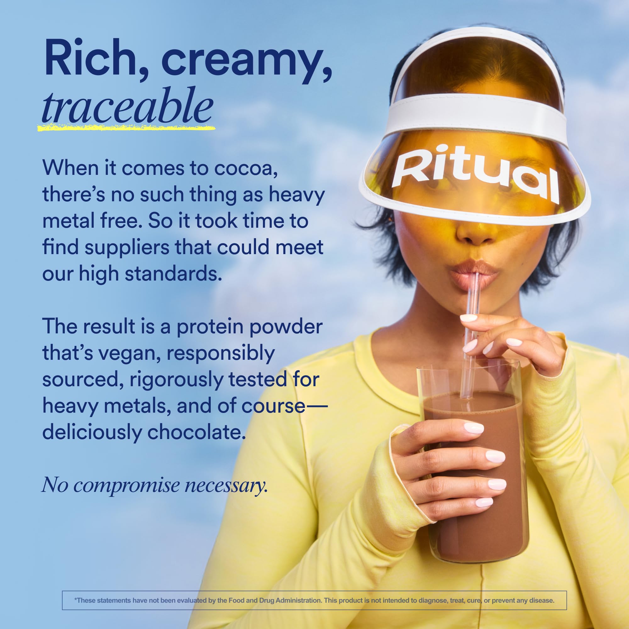 Ritual Pea Protein Powder with BCAA: 20g Organic Vegan Plant-Based Protein from Regenerative Farms in North America, Complete Amino Acid Profile, Gluten Free, Sugar Free‡, Dairy Free, Chocolate, 1 Lbs RitualBuy Supplements Australia