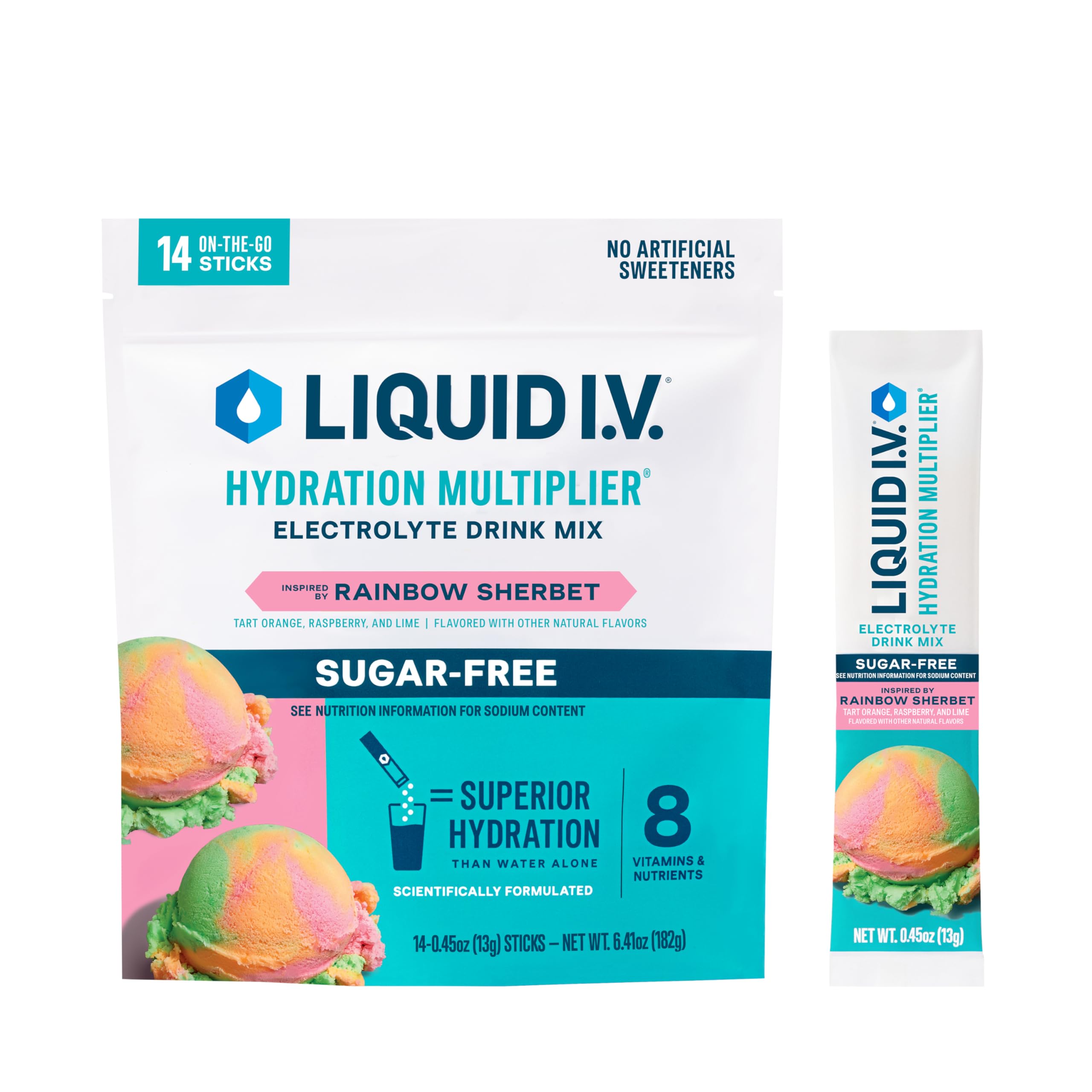 Liquid I.V.® Hydration Multiplier Sugar-Free - Rainbow Sherbet | Electrolyte Powder Drink Mix | 1 Pack (14 Servings) Liquid I.V.Buy Supplements Australia