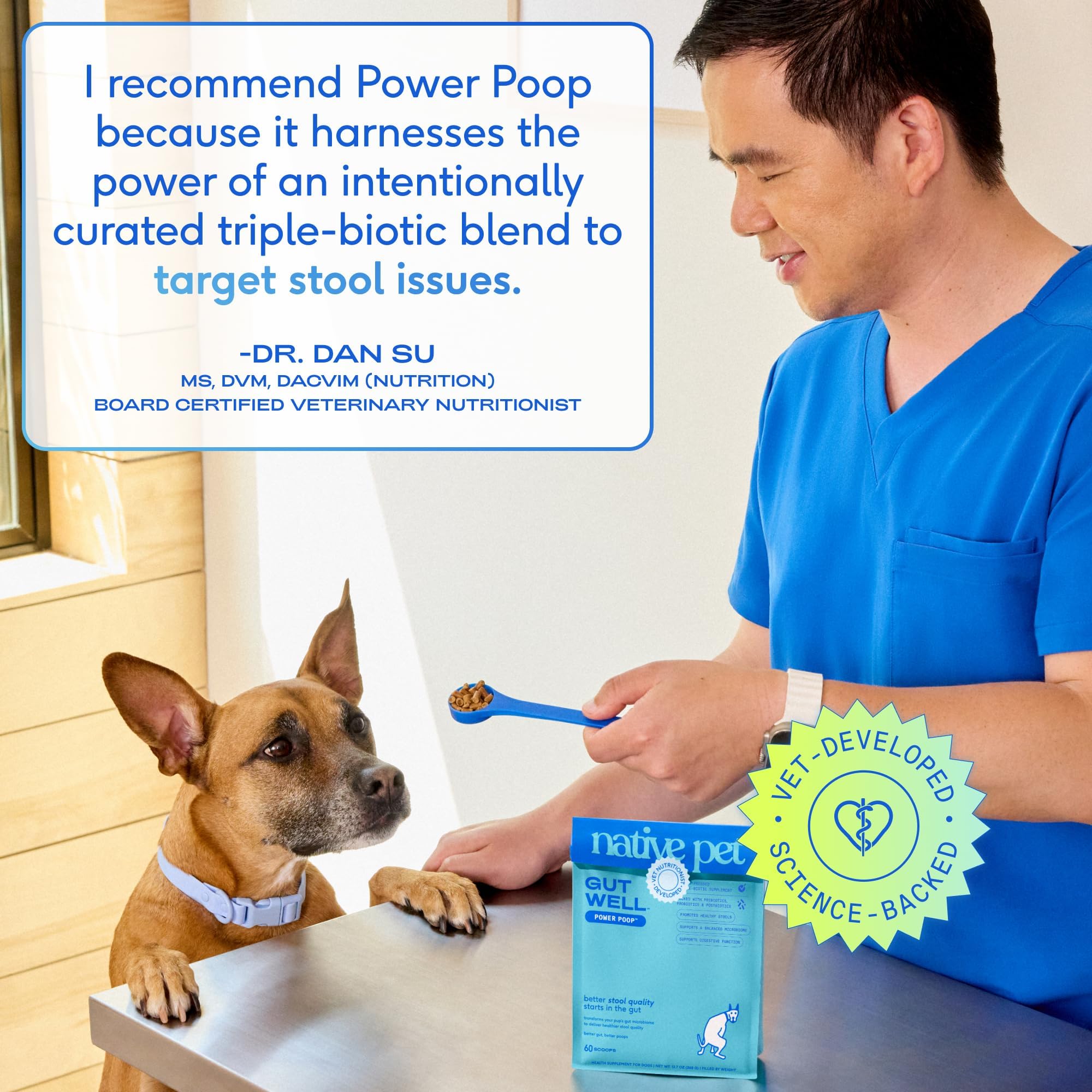 GutWell Power Poop - Digestive Enzymes & Fiber for Dogs - Dog Fiber Supplements Help with Diarrhea Relief, Upset Stomach, Pet Gas & Gut Health with Targeted Triple-Biotic Blend & M-Fiber - 60 Scoops Native PetBuy Supplements Australia