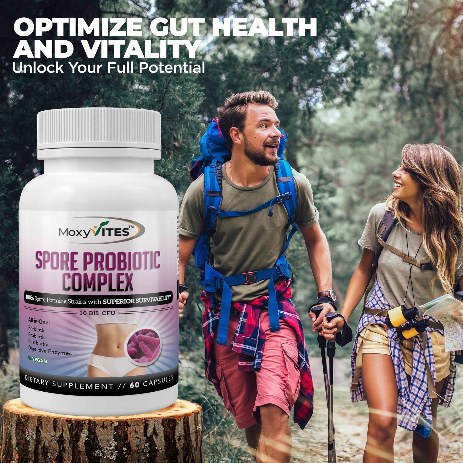 MoxyVites Spore Probiotic Complex - All In One Prebiotics and Probiotics for Digestive Health, Postbiotic, Digestive Enzymes Daily Supplement - Spore Based Probiotic for Women & Men MoxyVitesBuy Supplements Australia