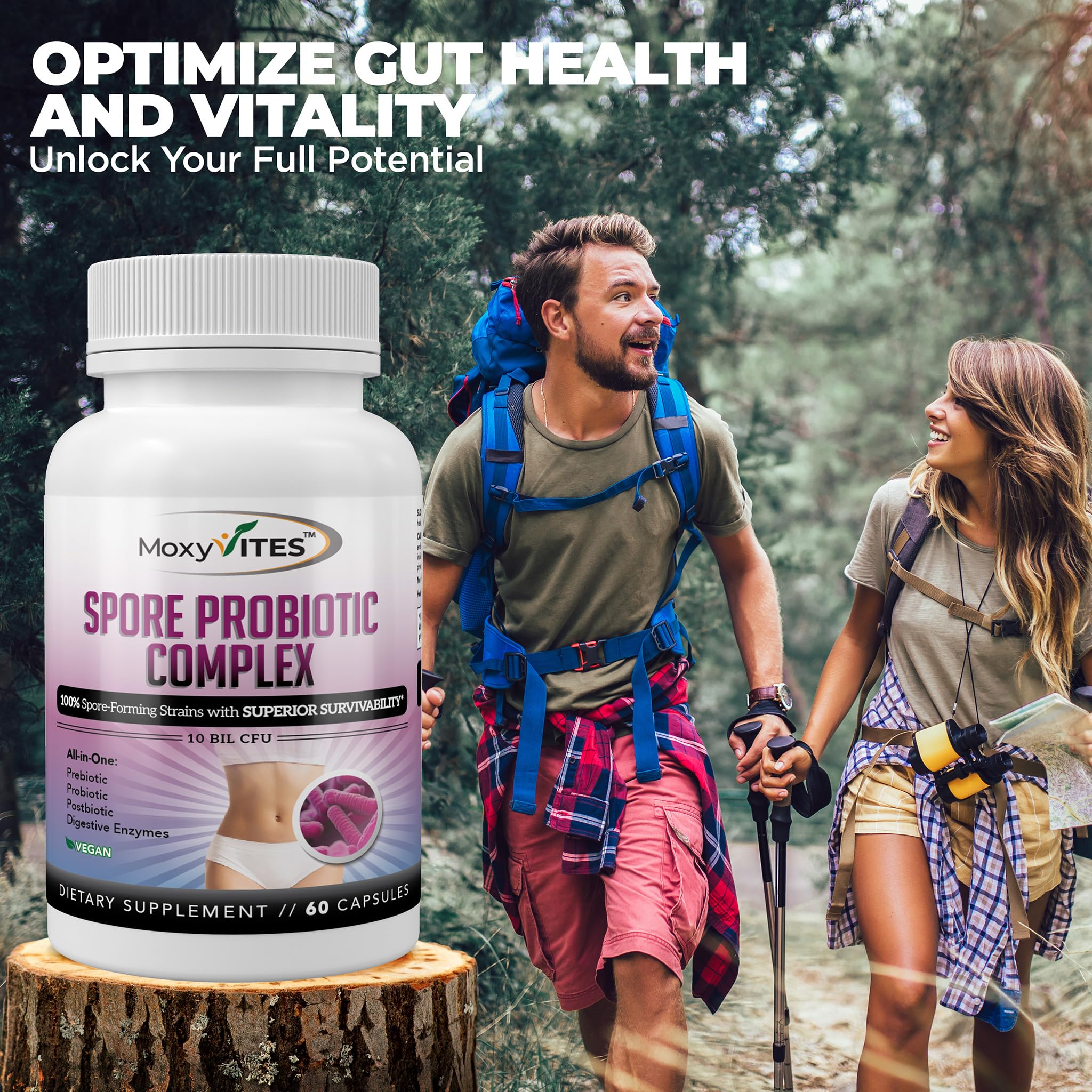 MoxyVites Spore Probiotic Complex - All In One Prebiotics and Probiotics for Digestive Health, Postbiotic, Digestive Enzymes Daily Supplement - Spore Based Probiotic for Women & Men MoxyVitesBuy Supplements Australia