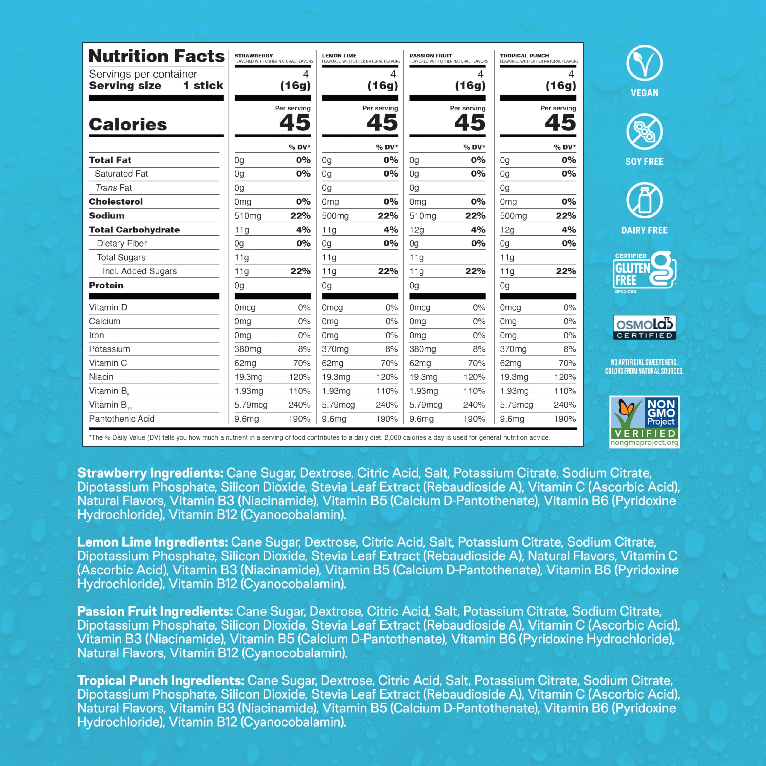 Liquid I.V.® Hydration Multiplier - Variety Pack - Lemon Lime, Passion Fruit, Strawberry, Tropical Punch | Electrolyte Powder Drink Mix | 1 Pack (16 Servings) Liquid I.V.Buy Supplements Australia